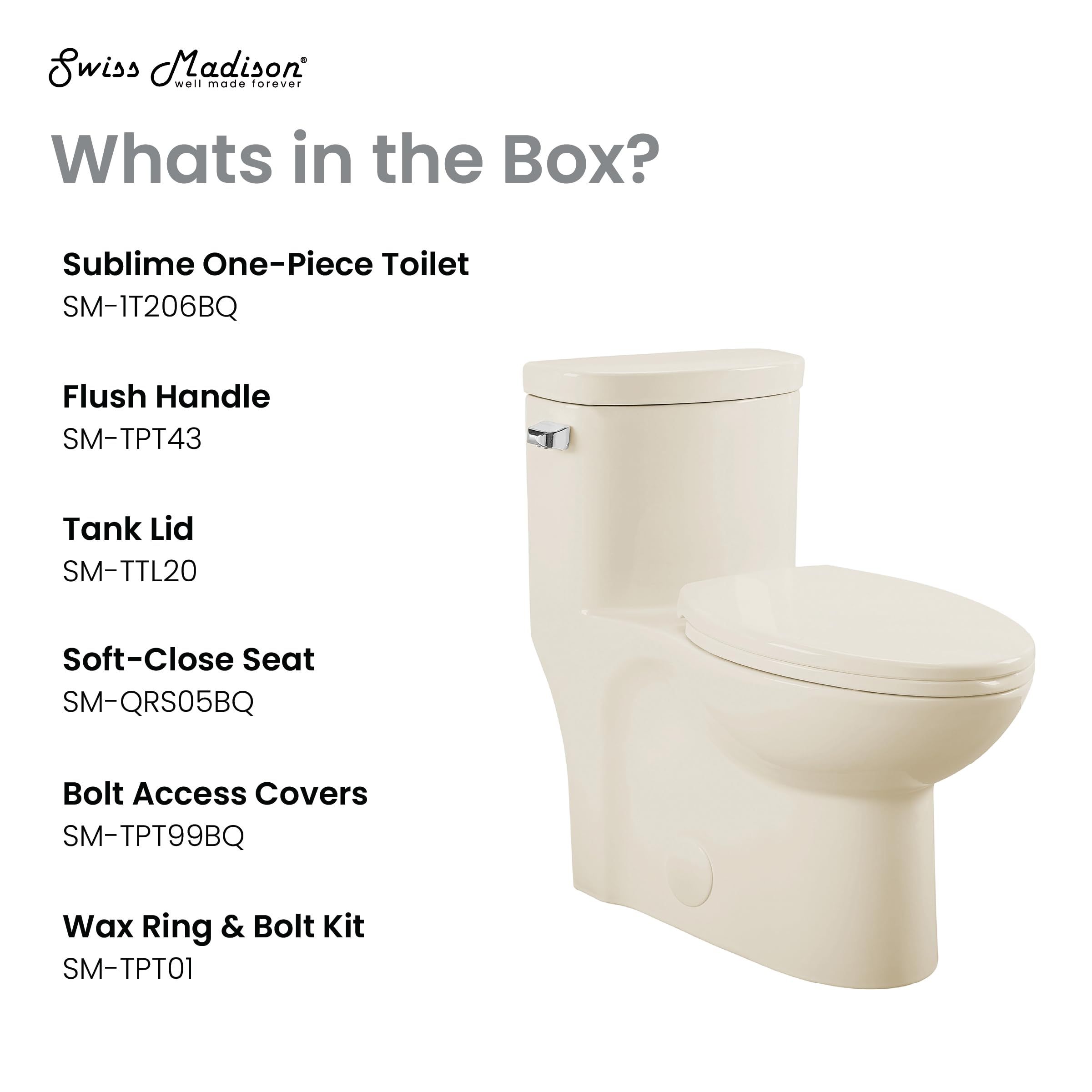 Swiss Madison SM-1T206BQ Sublime One-Piece Elongated Toilet with Left-Side Flush Handle | 1.28 GPF Water-Saving Design in Bisque Color | Perfect for Modern Bathrooms, Small Spaces & Eco-Friendly Homes