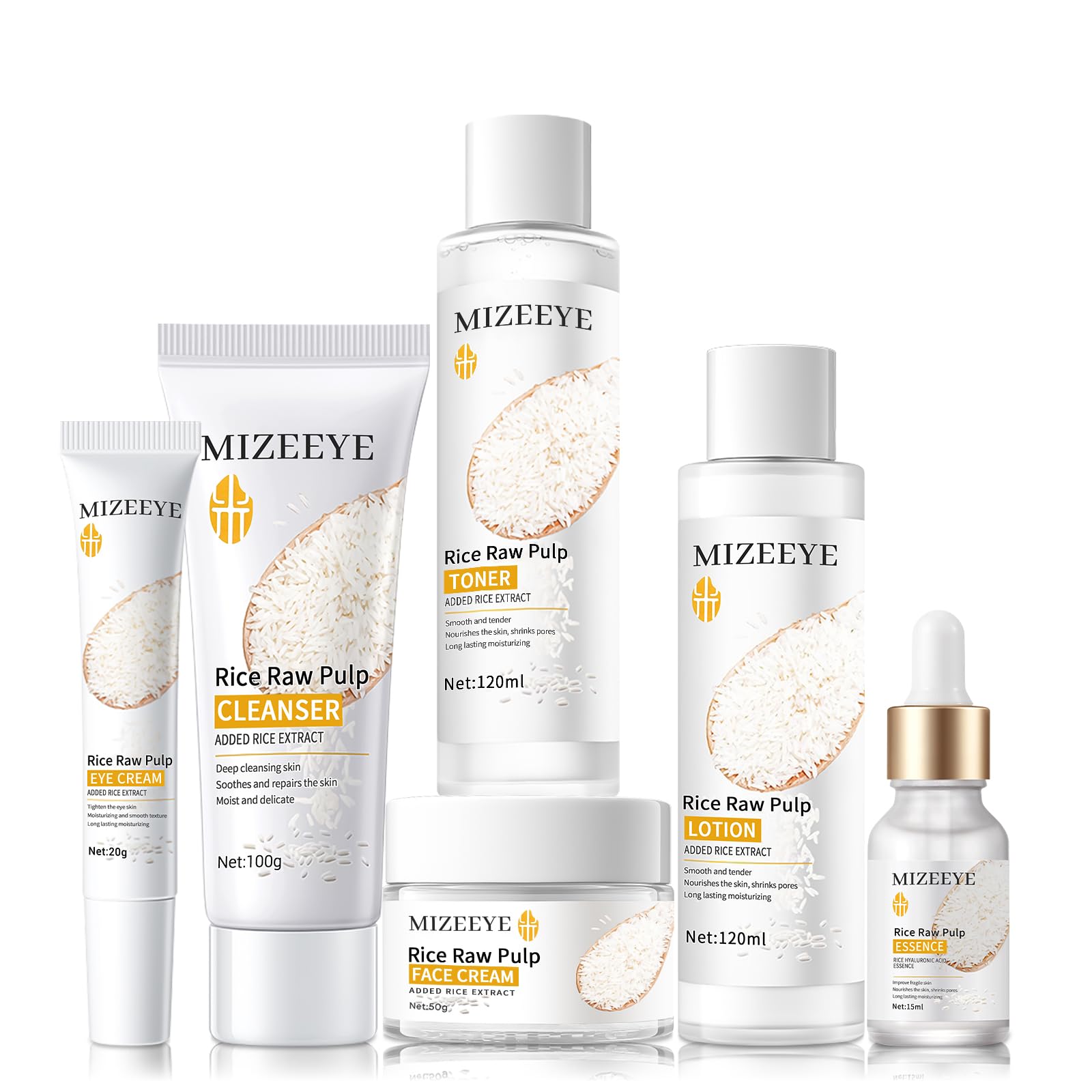 6PCS Rice Essence Skincare Set for Women - Gentle Moisturizing Face Wash, Toner, Lotion, Serum, Cream & Eye Cream - Anti-Aging Treatment with Rice Extract - Perfect for Daily Routine & Teen Girls Skincare
