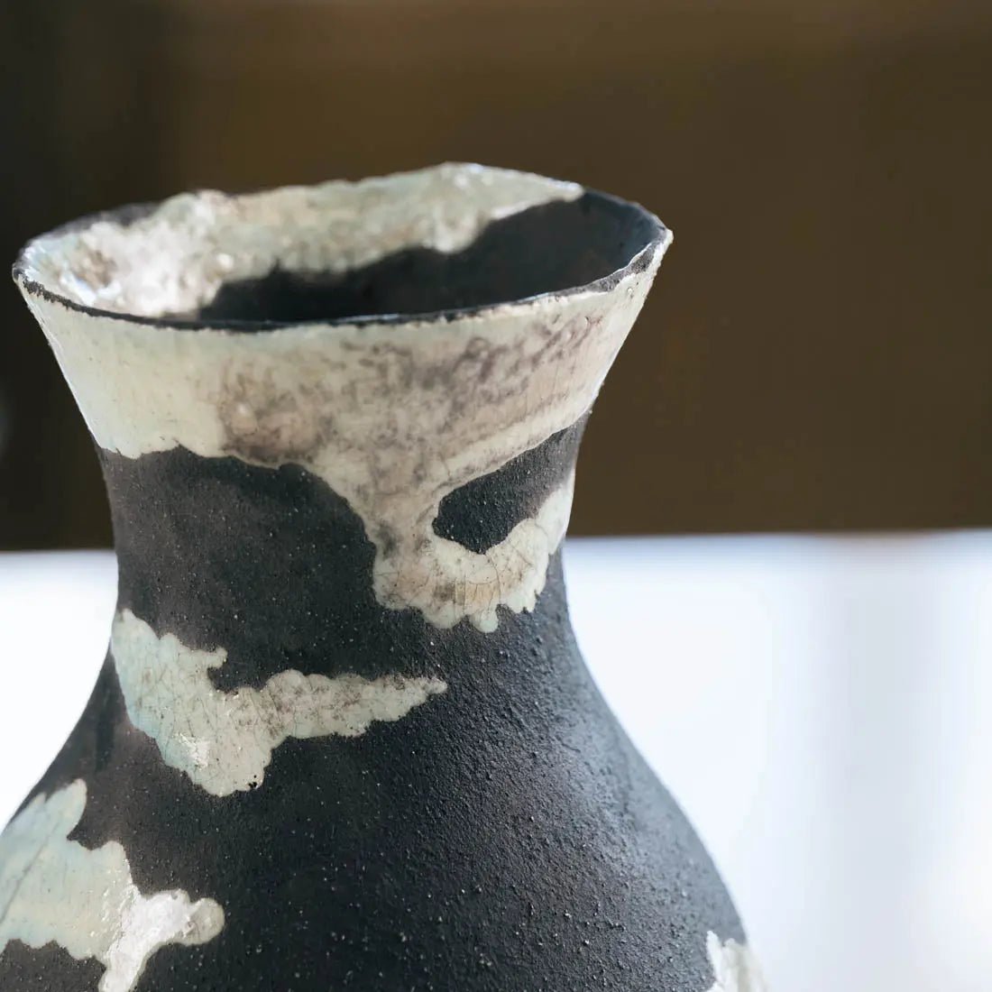 Decorative Boiled Raku Pot - Medium #23 - Charcoal & Seafoam Glaze - Creative Collection (SECONDS) - Perfect for Home Decor, Zen Gardens & Unique Gift Ideas