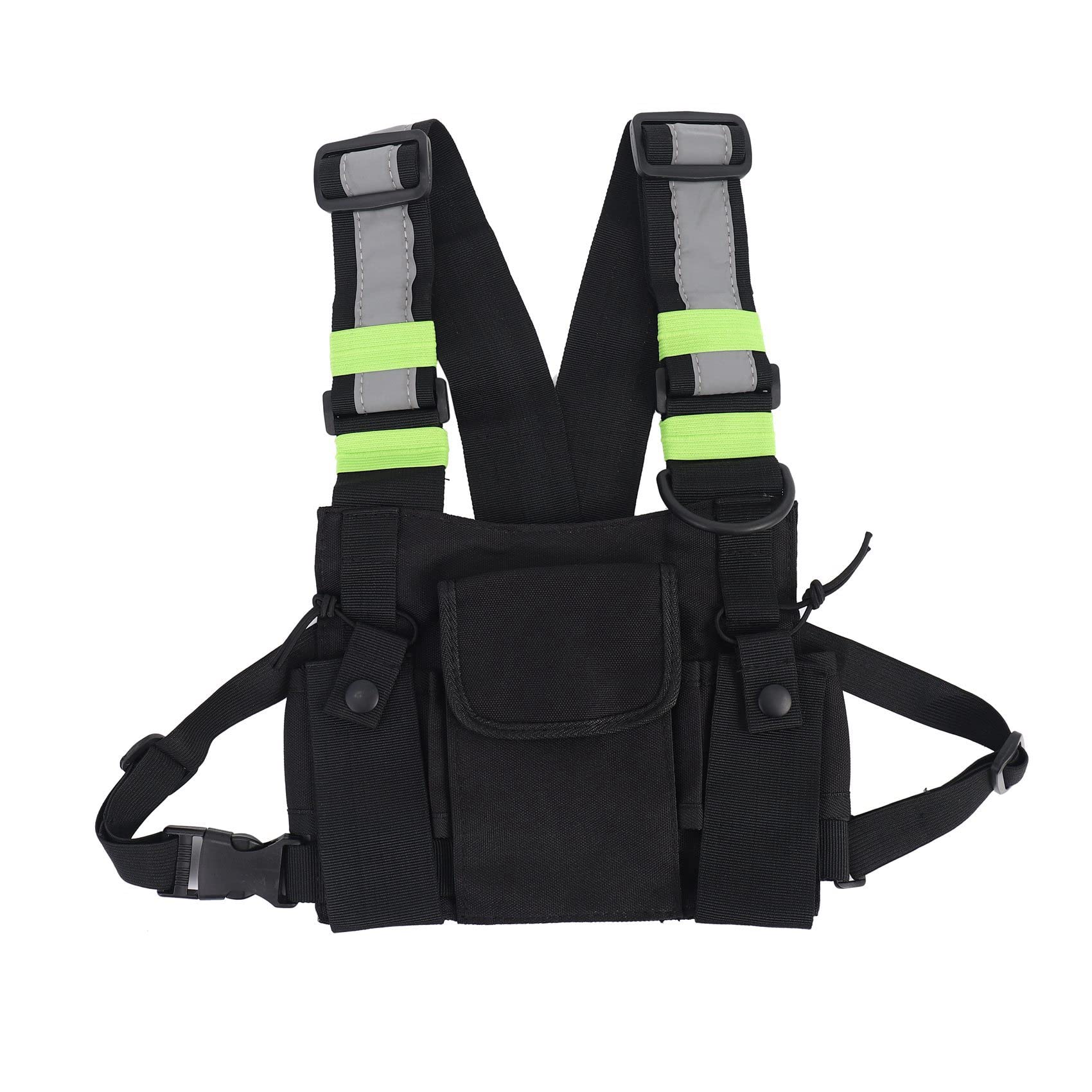 3-Pack Chest Harness Vest for Two-Way Radios - Compatible with Baofeng UV-5R Walkie Talkie (Black & Green) - Hands-Free Radio Carrier for Outdoor Activities, Hiking, Construction & Security Work