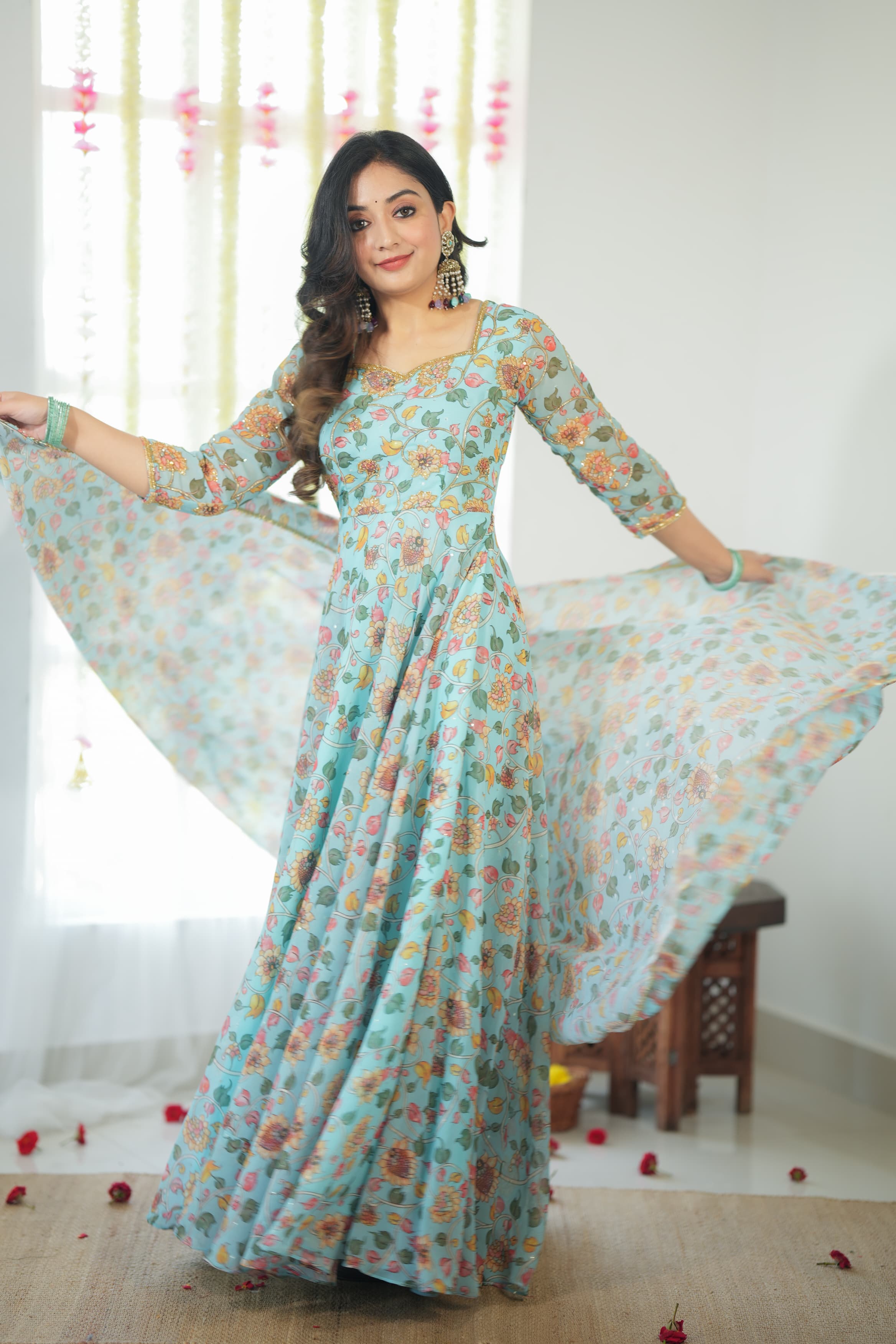 DD591 Anvi Floral Anarkali Dress - Elegant Indian Ethnic Wear for Women | Perfect for Weddings, Parties & Festive Occasions