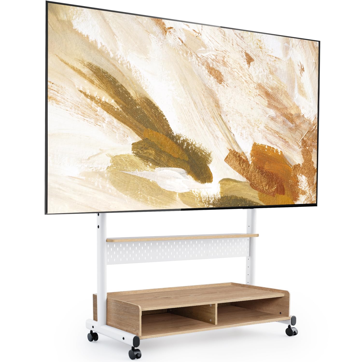 FITUEYES Heavy Duty Rolling TV Stand for 70-100 Inch Flat Screen TVs - Mobile Corner TV Cart with Mount for LCD/LED/Curved Screens, Holds Up to 176 lbs - Wooden Storage Cabinet for Living Room, Bedroom & Home Theater Setup