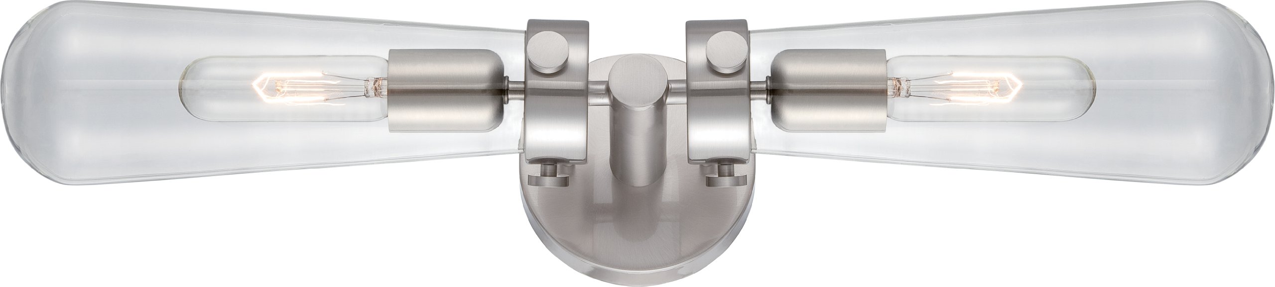 Nuvo Lighting 60/5263 Beaker Two Light Wall Sconce - Damp Rated Brushed Nickel Fixture with Clear Glass Shades for Bathroom, Hallway & Outdoor Use