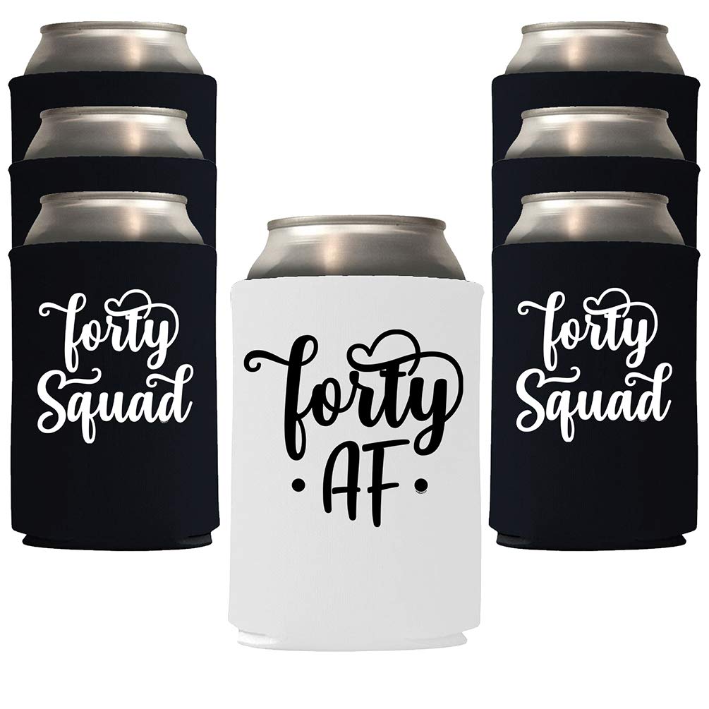 40th Birthday Decorations - Forty AF Coolie Holder & Party Favors for 30th/40th Birthday, Bachelor Party | Fun & Fabulous Squad Celebration Decor for Adult Milestone Parties