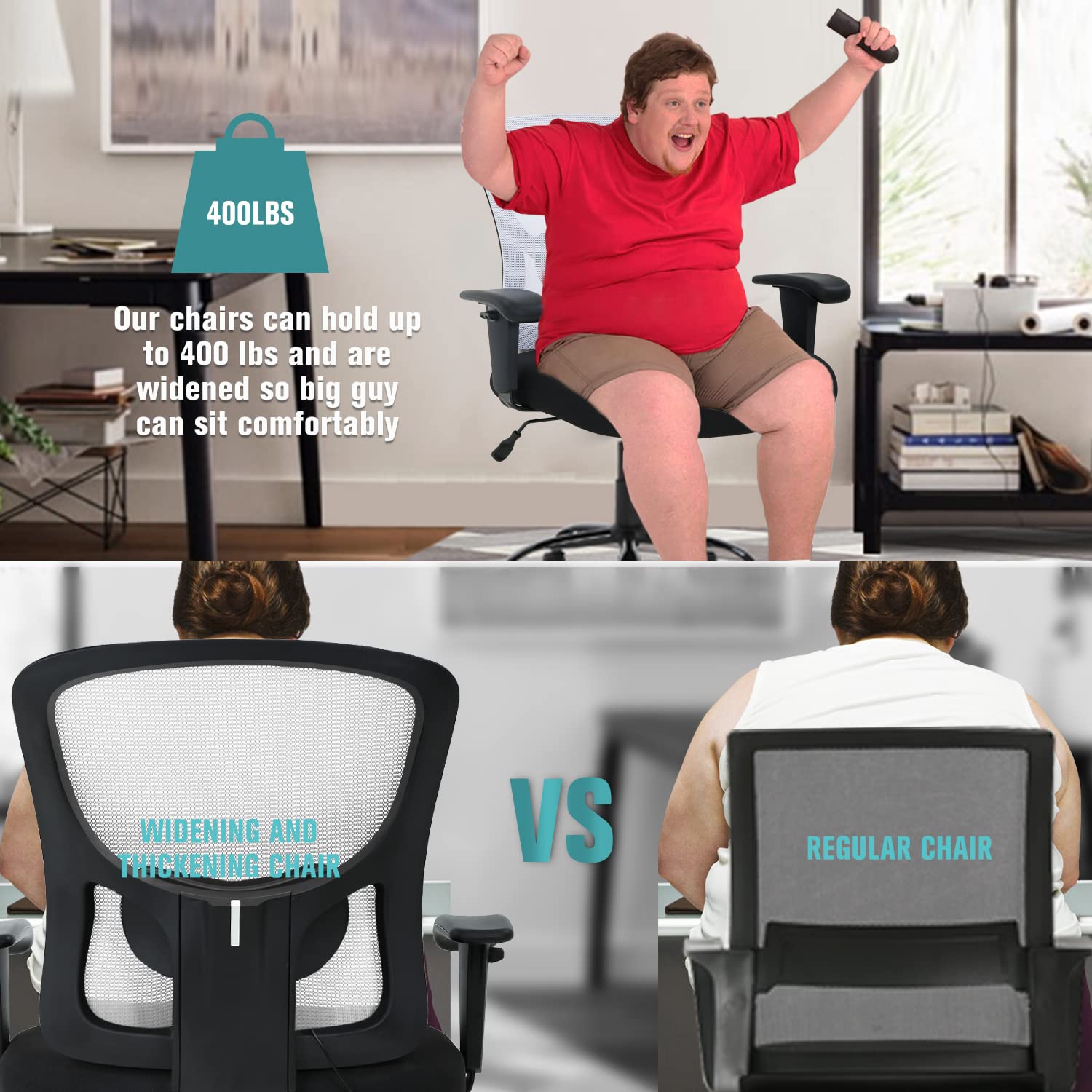 Extra Wide Big and Tall Office Chair for Heavy People up to 400lbs - Heavy Duty Computer Desk Chair with Adjustable Arms, Ergonomic Lumbar Support & Smooth Rolling Wheels - Perfect for Home Office, Gaming or Workspace (White)