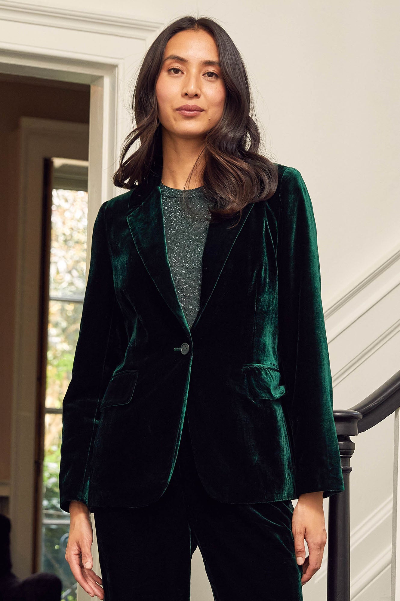 Asha Velvet Blazer for Women - Elegant Emerald Green Formal Jacket for Office Wear, Business Meetings & Evening Events
