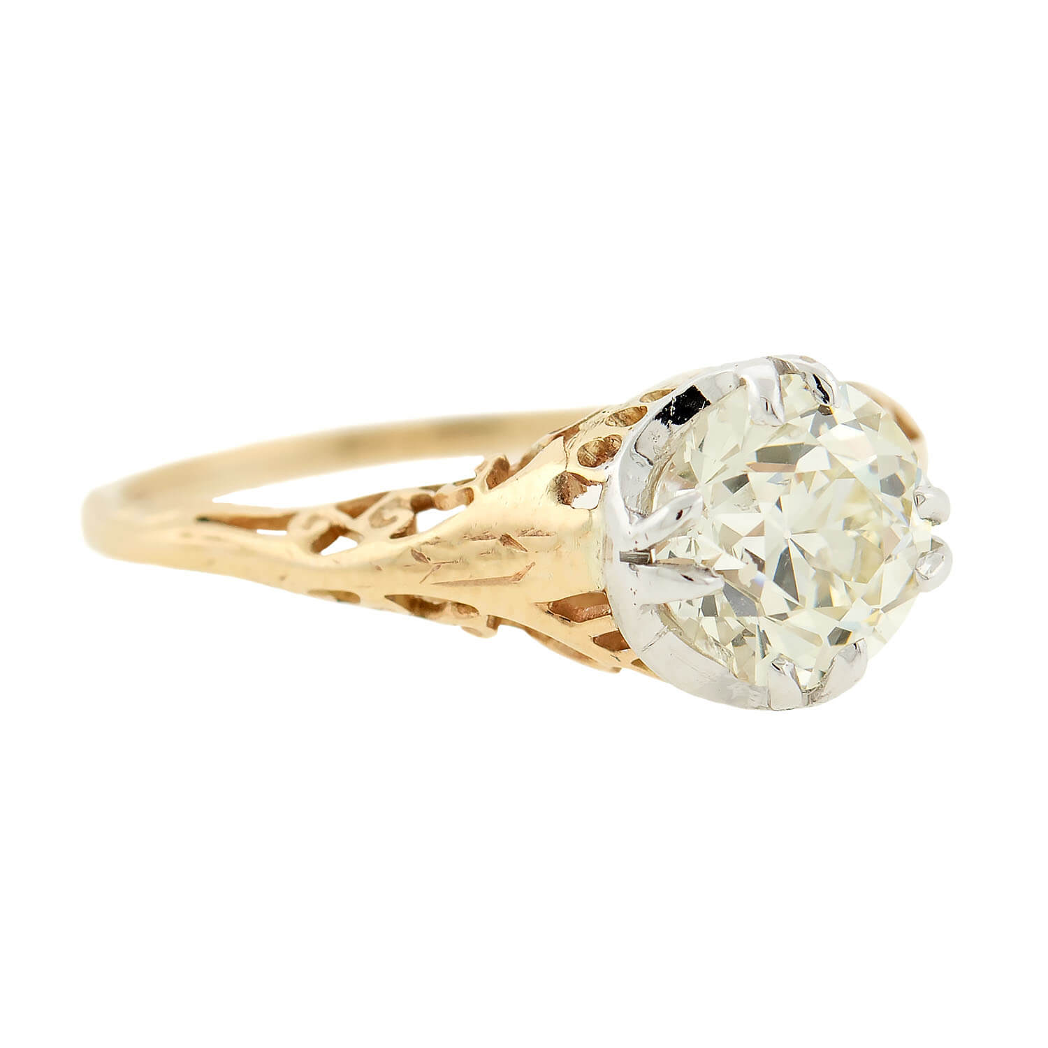 14K Gold Edwardian Mixed Metals Diamond Engagement Ring 1.57ct - Vintage Wedding Band for Bridal, Proposal & Anniversary Gifts