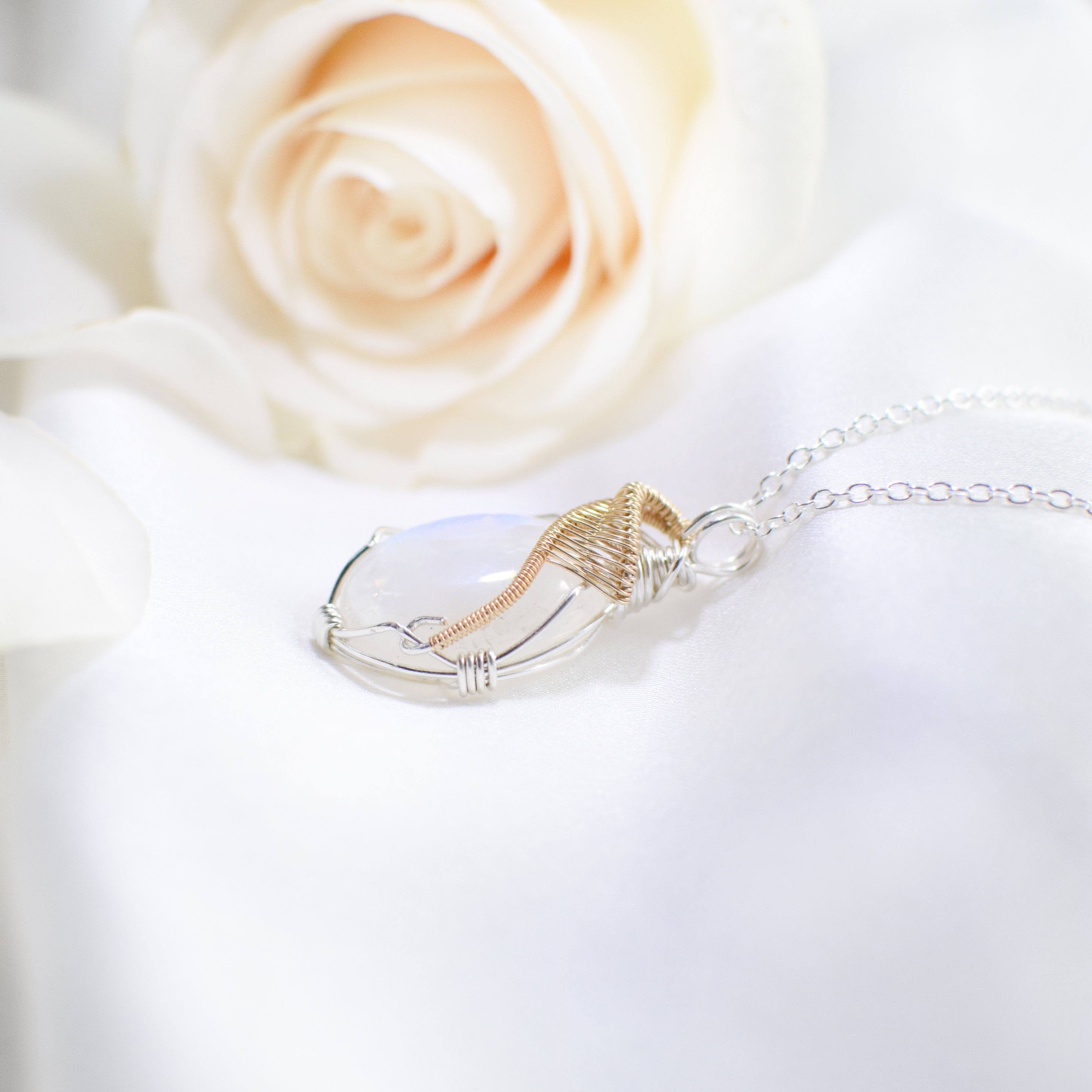 Rainbow Moonstone Necklace - 14K Gold Filled & Sterling Silver Pendant Jewelry for Women - Perfect for Weddings, Parties & Everyday Wear