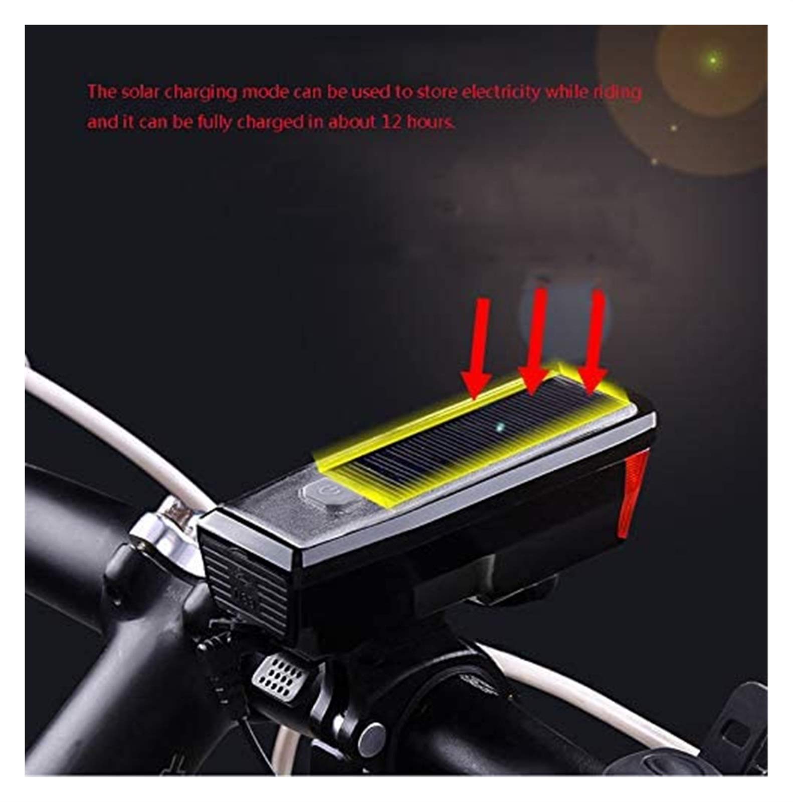 Solar Powered USB Rechargeable Bike Light Set - 4 Mode Bicycle Headlight & Taillight with Horn for Cycling Safety | Waterproof LED Front & Rear Lights for Night Riding, Commuting, and Outdoor Adventures