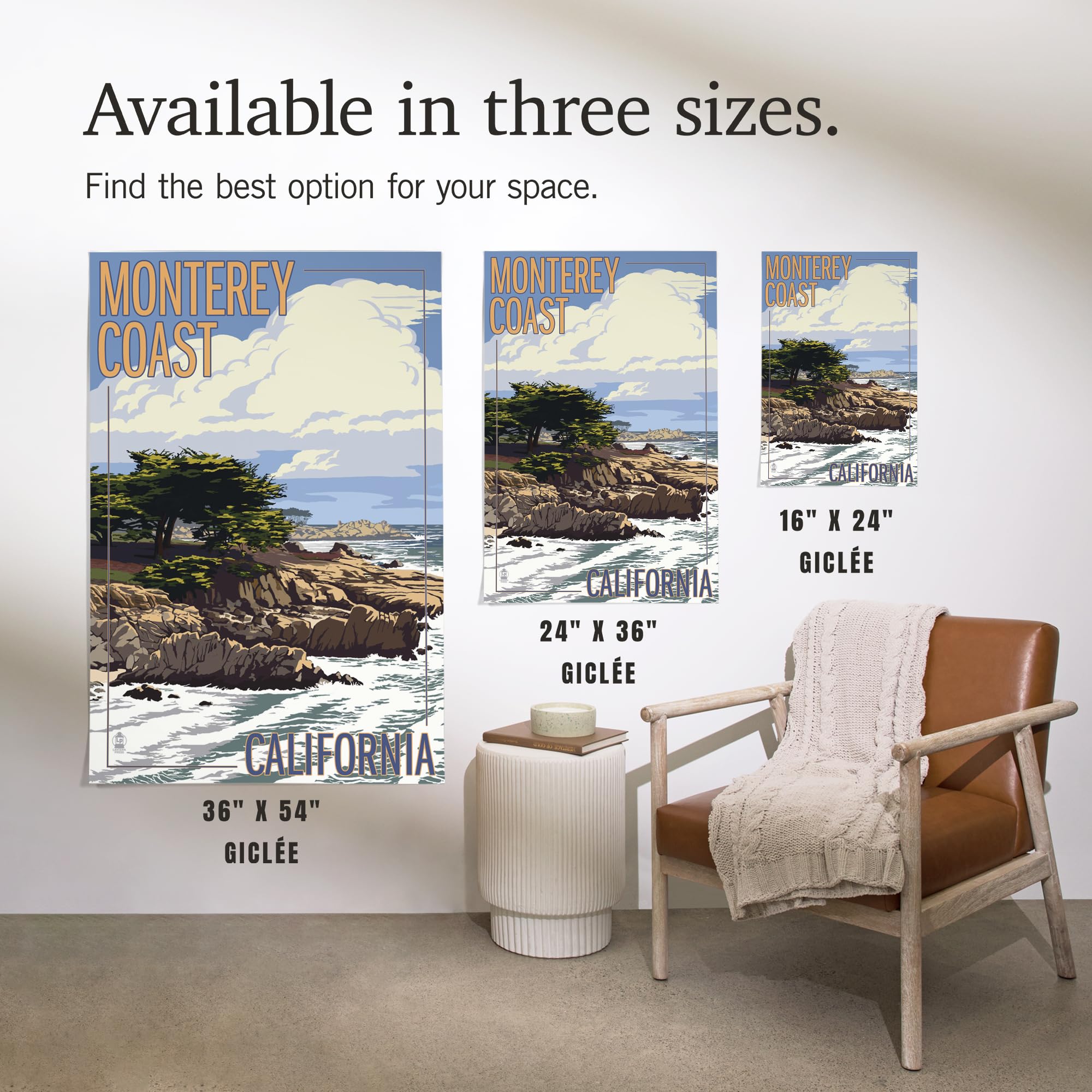 Lantern Press 16x24 Inch Giclee Art Print - Monterey Coast California Cypress Trees Landscape Wall Decor - Perfect for Living Room, Bedroom & Office