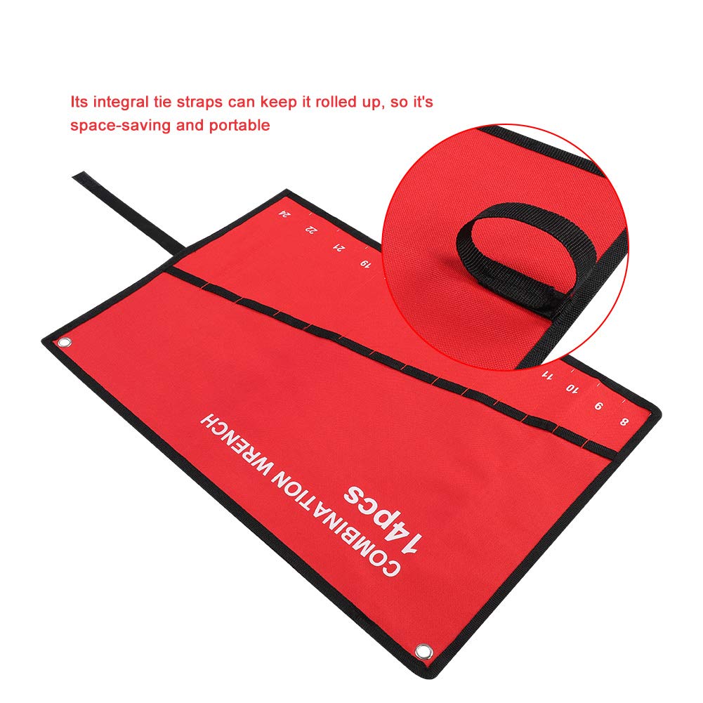 Red Roll Up Tools Bag - Compact Lightweight 25-Pocket Storage Organizer for Spanners, Pliers & Wrenches | Perfect for Electricians, Mechanics & DIY Home Repairs