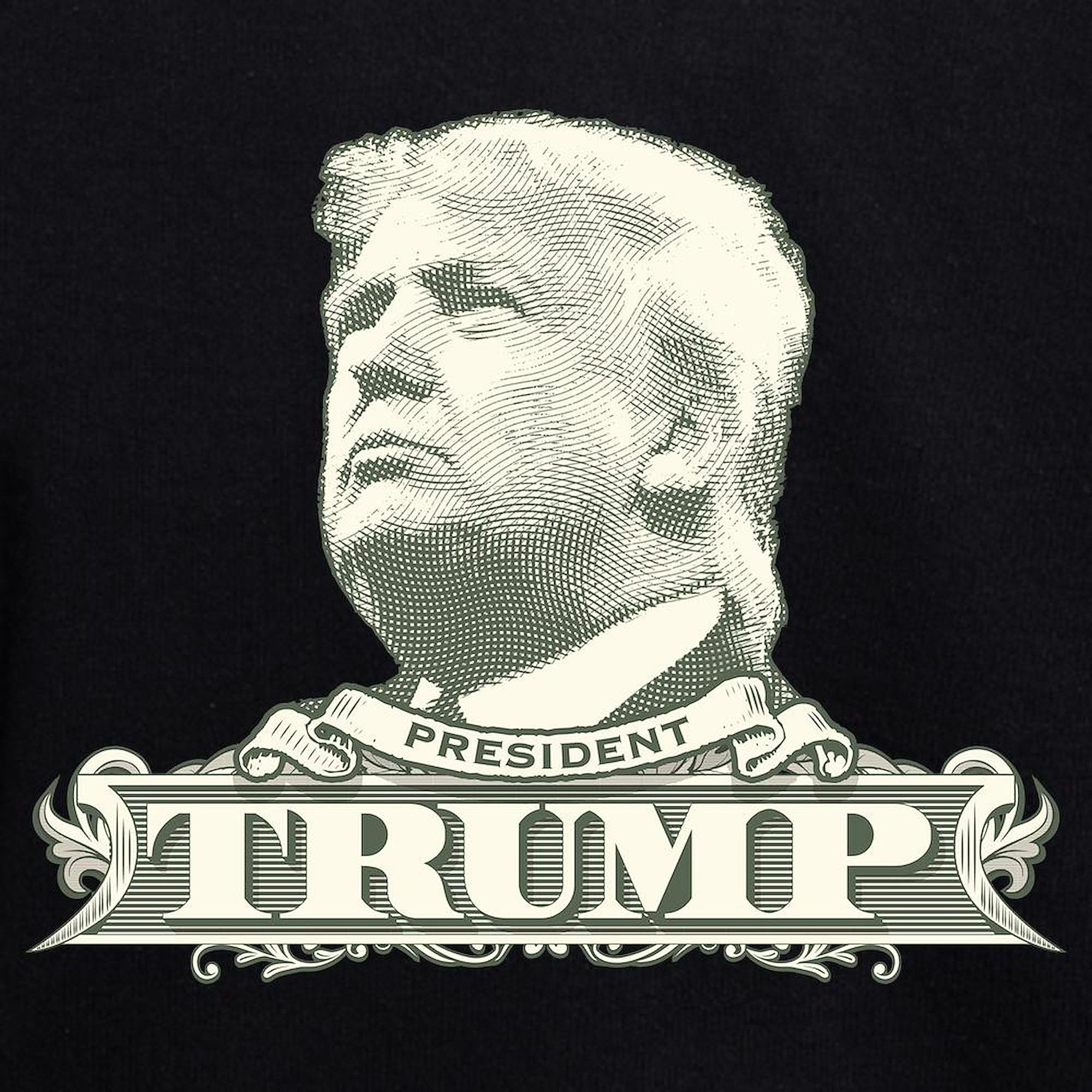 Donald Trump Dollar Bill Women's Dark Pullover Hooded Sweatshirt | Funny Political Hoodie for Trump Supporters | Perfect for Rallies, Protests & Conservative Events