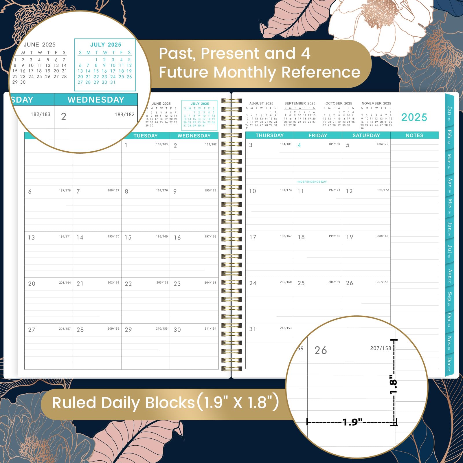 2025-2026 Monthly Planner Calendar | July 2025-December 2026 | 8.5 x 11 Inches | Floral Design with Back Pocket & Twin-Wire Binding | Perfect for Work, School & Personal Organization