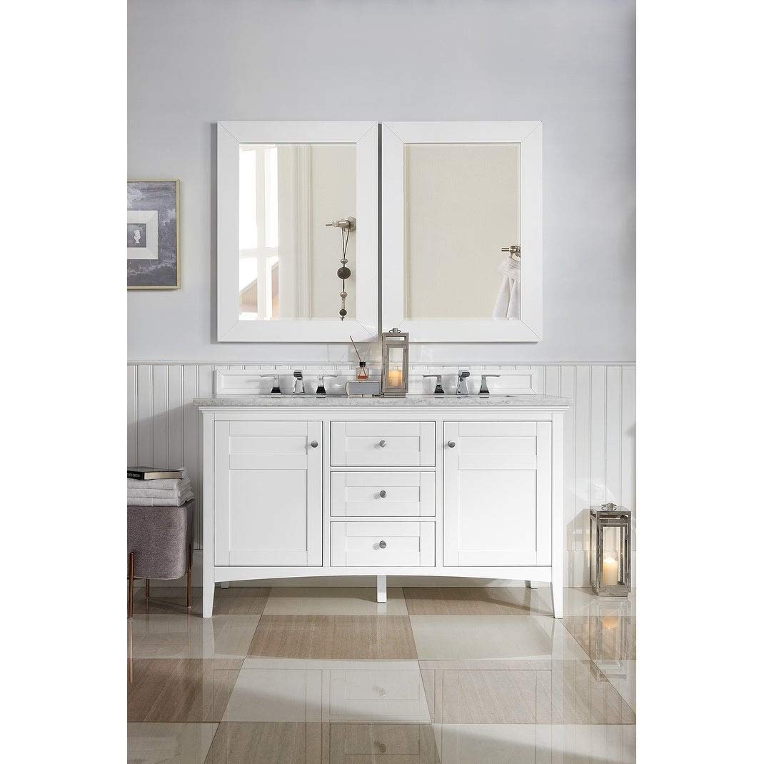 59 Inch Double Bathroom Vanity in Bright White - Modern Freestanding Vanity with Sink for Master Bathroom & Powder Room