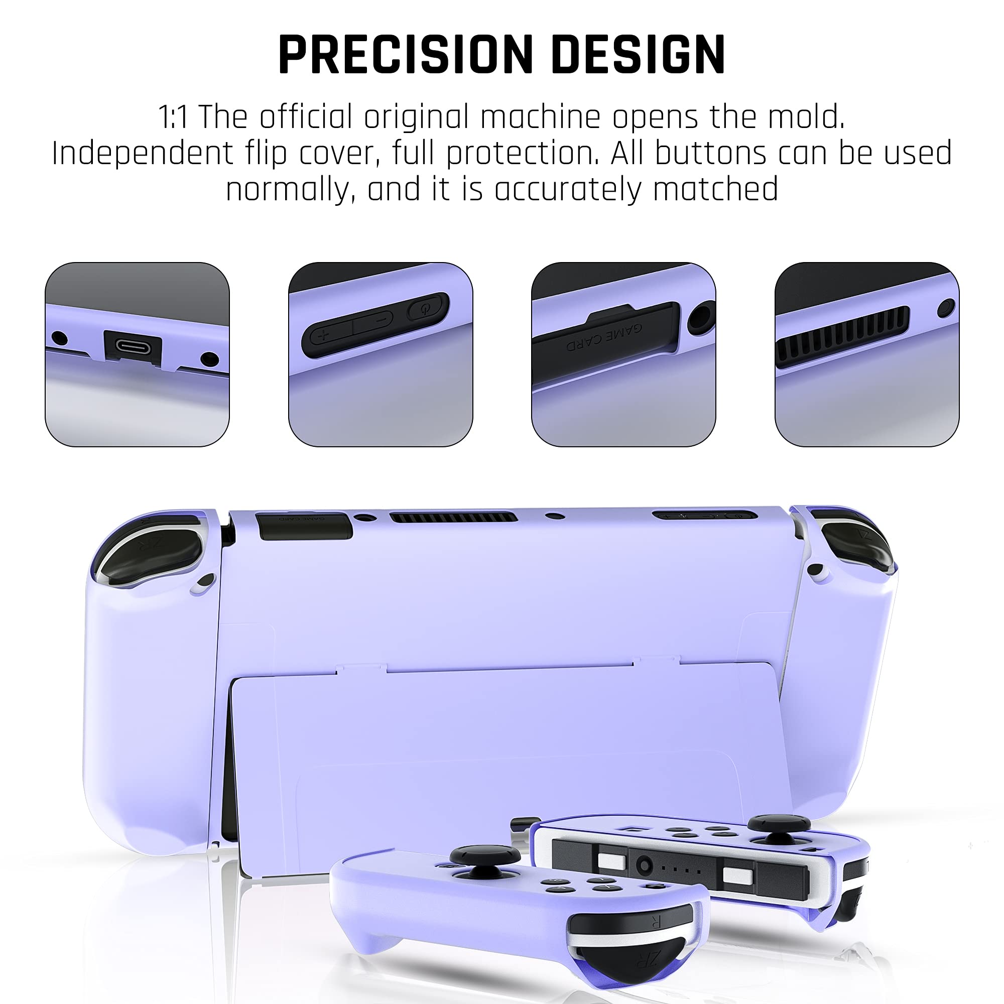 Premium Purple Protective Case for Nintendo Switch OLED Model 2021 - Dockable Hard Shell Cover with Screen Protector & 4 Thumb Grips - Full Body Protection for Switch OLED Console & Joy-Con Controllers - Perfect for Gaming, Travel and Everyday Use