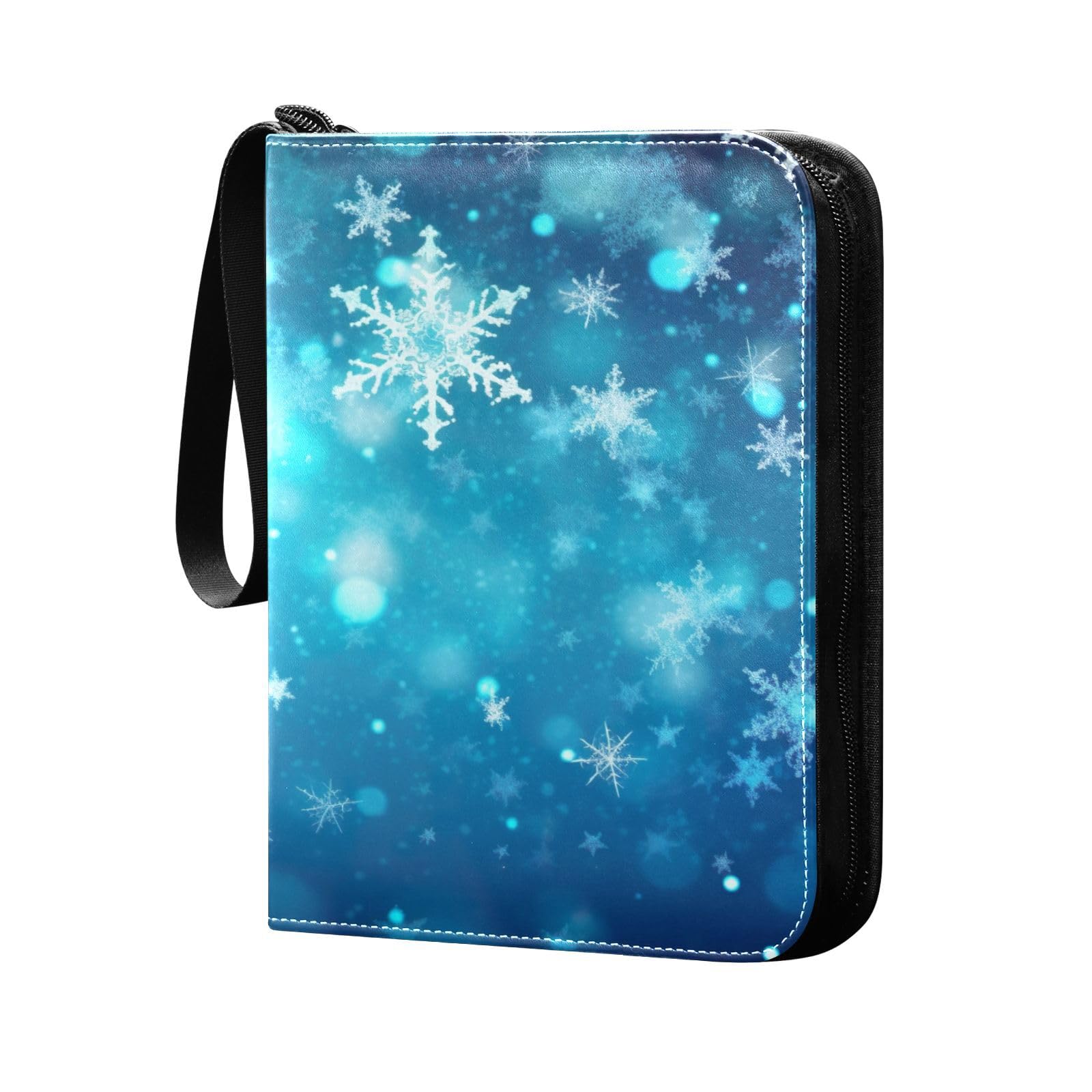 Winter Christmas Snowflakes 4-Pocket Trading Card Binder Book with 50 Sleeves - Holds 400 Cards, 3-Ring Album for Football, Pokemon & Collectible Cards - Perfect for Organizing, Displaying & Trading Game Cards