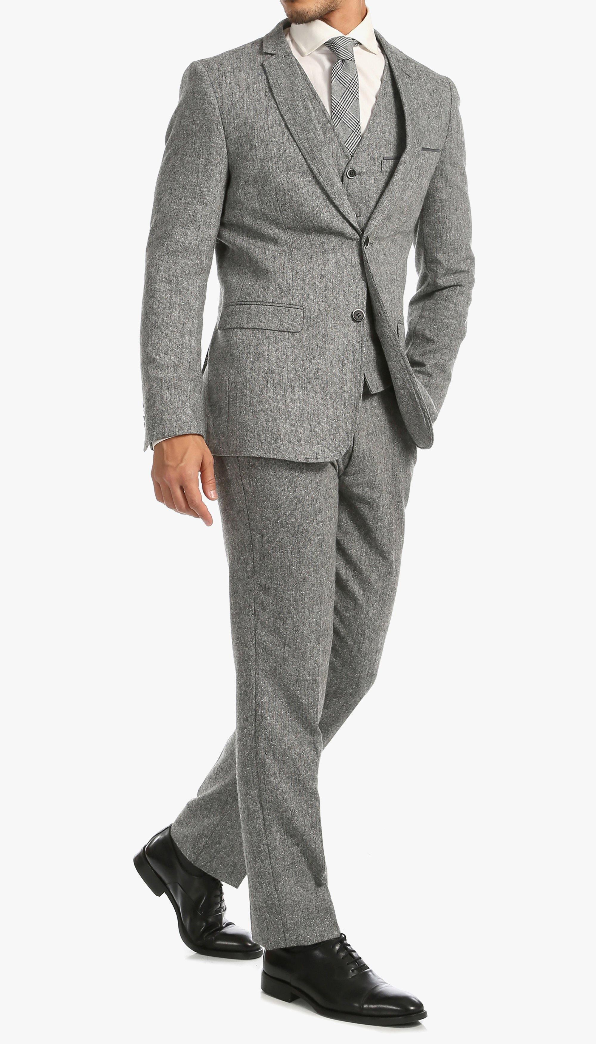 Grey Tweed Men's Slim Fit 3-Piece Suit | Formal Business Attire | Wedding, Office & Special Occasion Wear