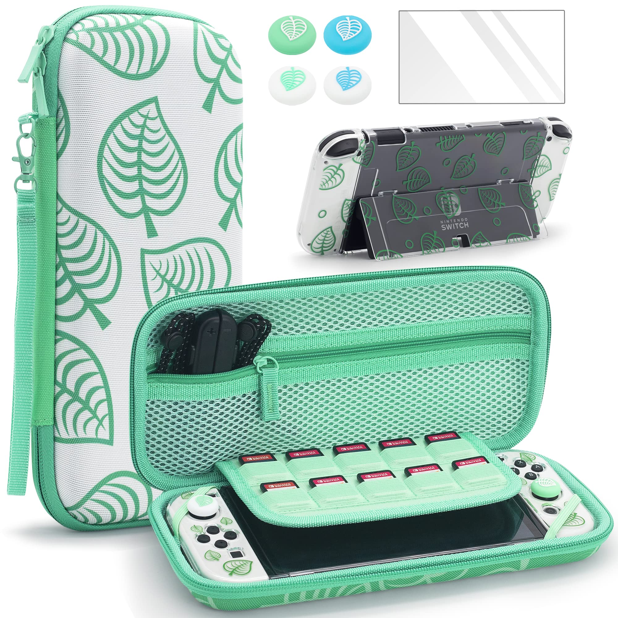 BRHE Protective Case for Nintendo Switch OLED - Animal Crossing Travel Carrying Case with Accessories Kit - Portable Gaming Storage for Travel & Home Use