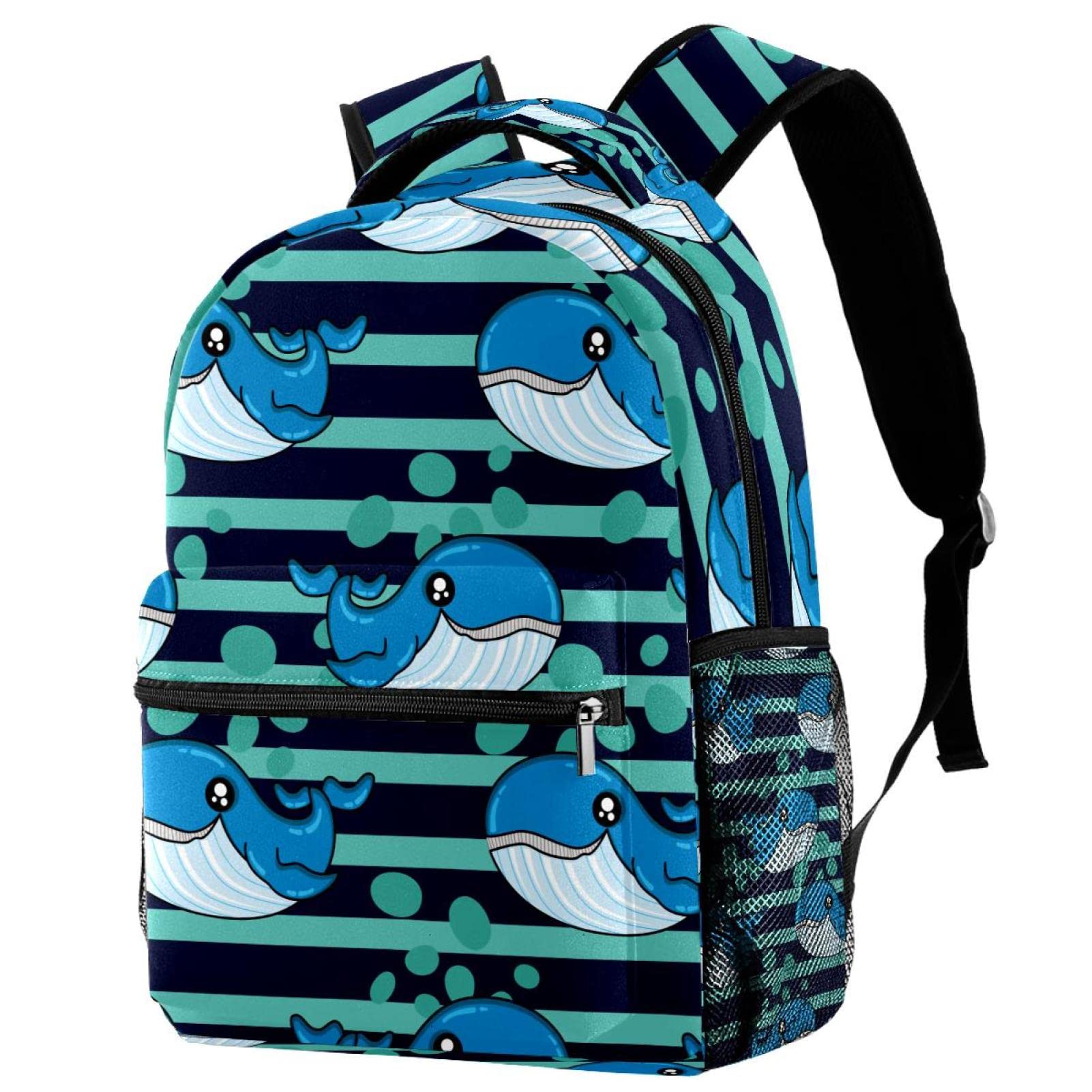 Stylish Unisex Laptop Backpack for School & Travel - Durable Elementary Book Bag with Cute Whale Stripe Ocean Design | Perfect for Students, Commuters & Daily Use