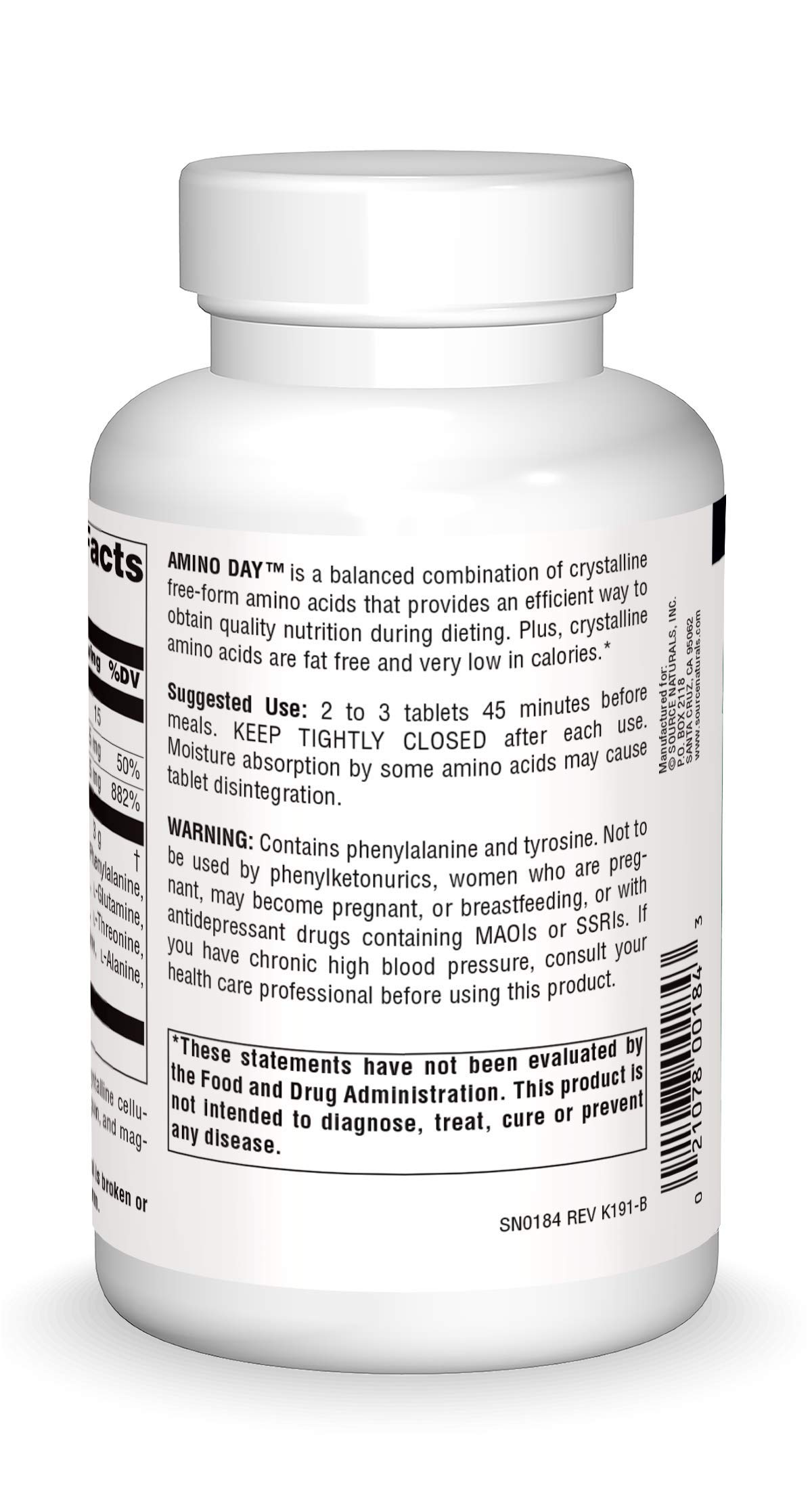 Source Naturals Amino Day - 20 Free Form Amino Acids Supplement for Muscle Recovery & Weight Management - 120 Tablets - Ideal for Athletes, Fitness Enthusiasts & Healthy Diet Support