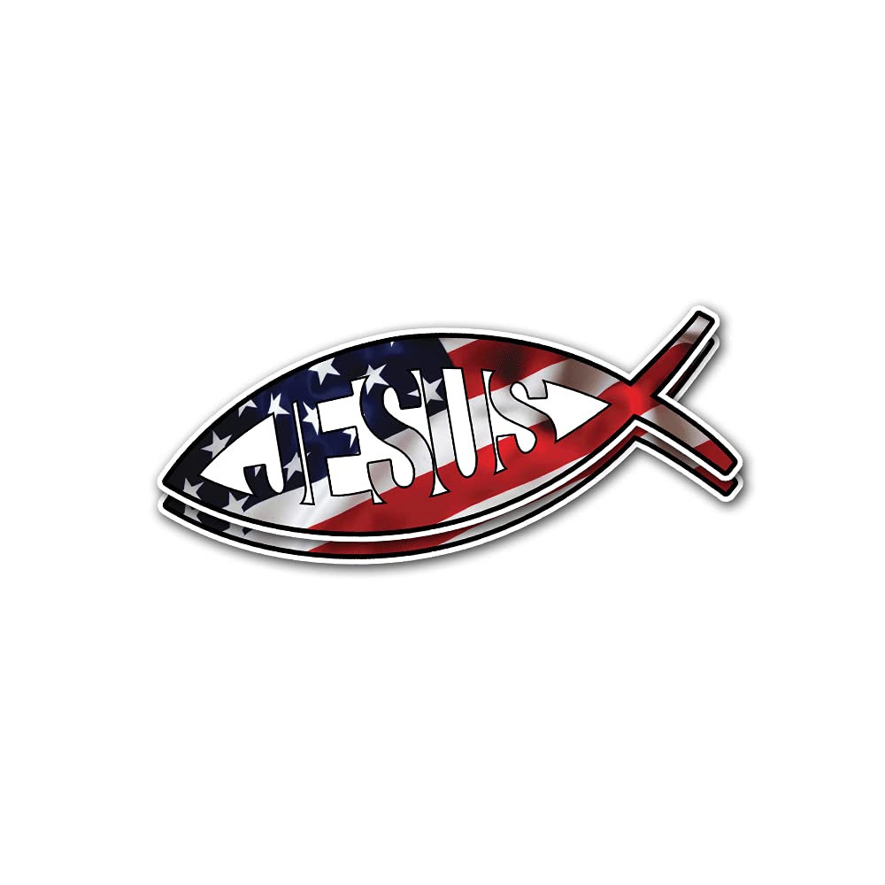 Jesus Fish American Flag Vinyl Decal Sticker (2-Pack) 6