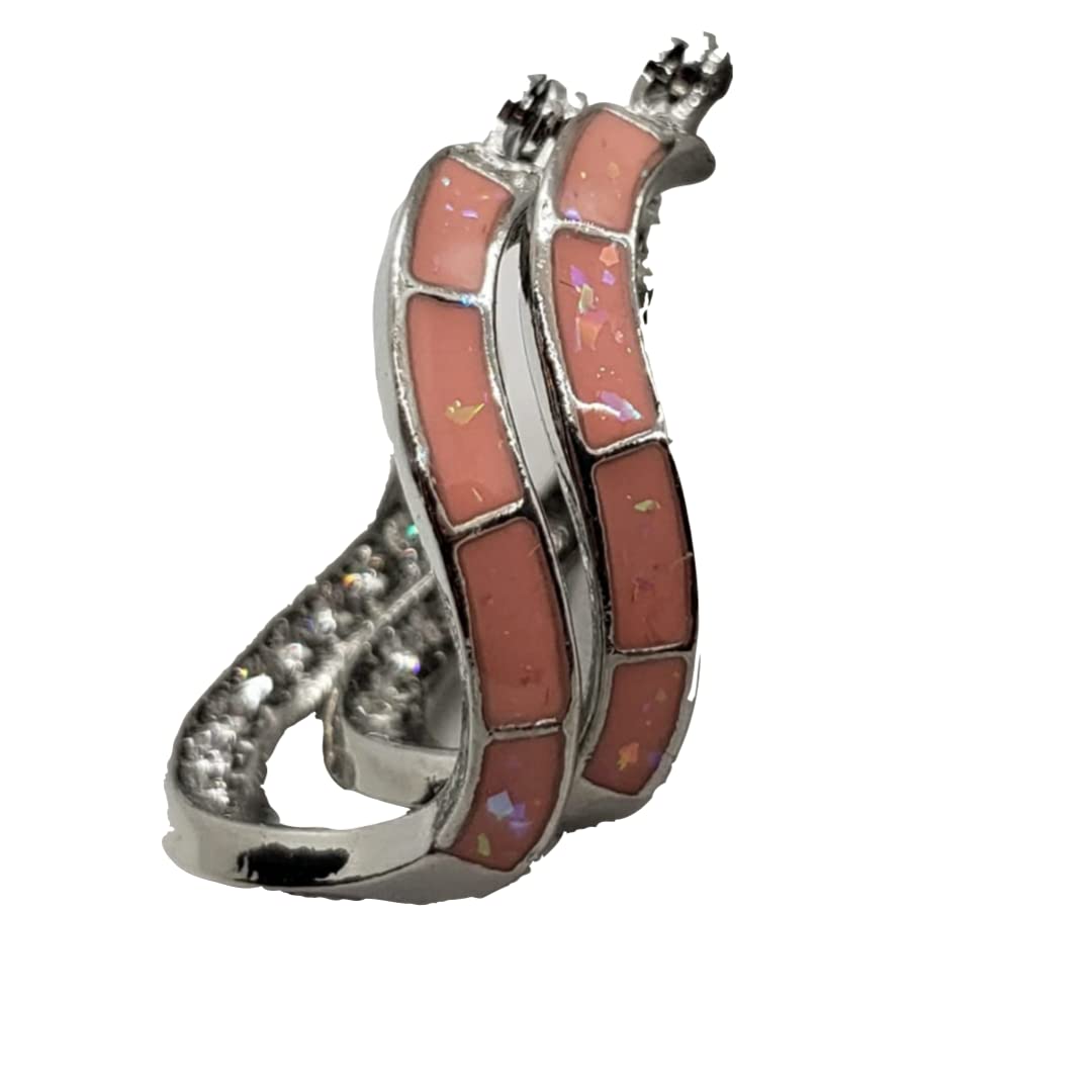 Pink Opal Wavy Hoop Sterling Silver Earrings for Women | 925 Silver Bohemian Dangle Earrings | Perfect for Parties, Weddings & Everyday Wear