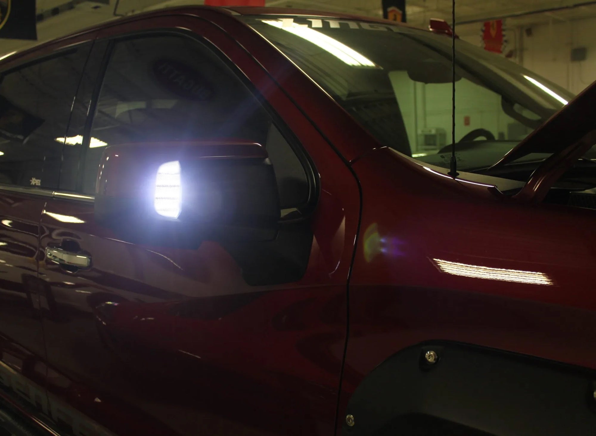19+ Silverado Sierra Clear Lens Quad Row Full LED Side Mirror Puddle Lights - Waterproof, Bright Ground Illumination for Night Safety & Style (Perfect for Parking, Off-Roading, and Dark Driveways)
