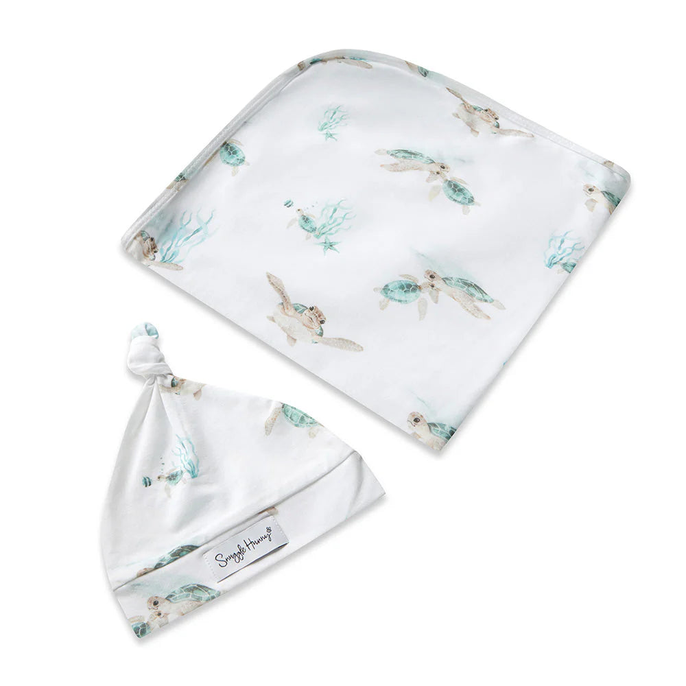 Snuggle Hunny Baby Jersey Wrap & Beanie Set - Soft Turtle Design for Newborns - Perfect for Photo Shoots, Gifts & Cozy Outings