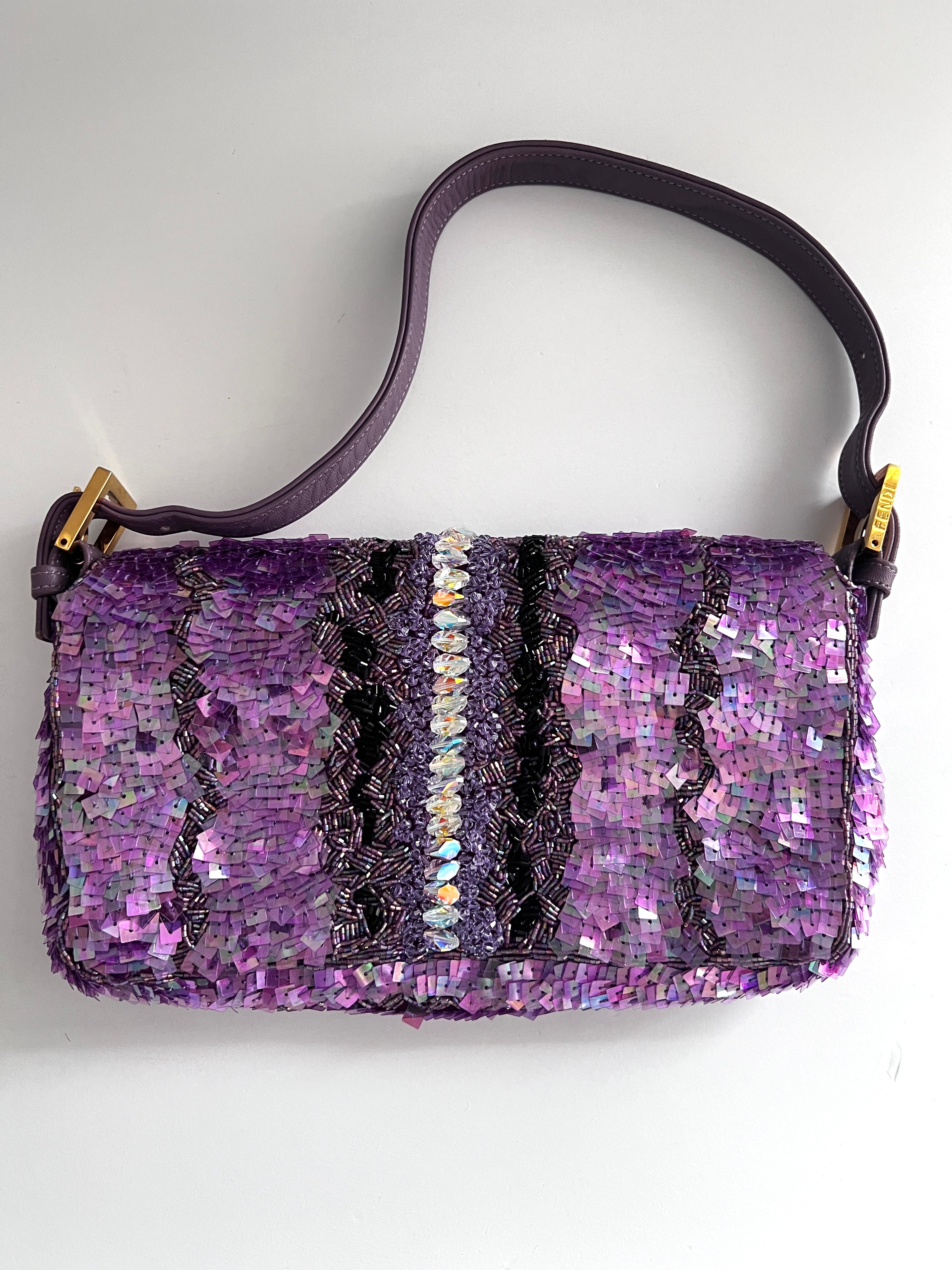Fendi Purple Sequin Baguette Bag - Stylish Evening Clutch for Women | Perfect for Parties, Weddings & Night Out