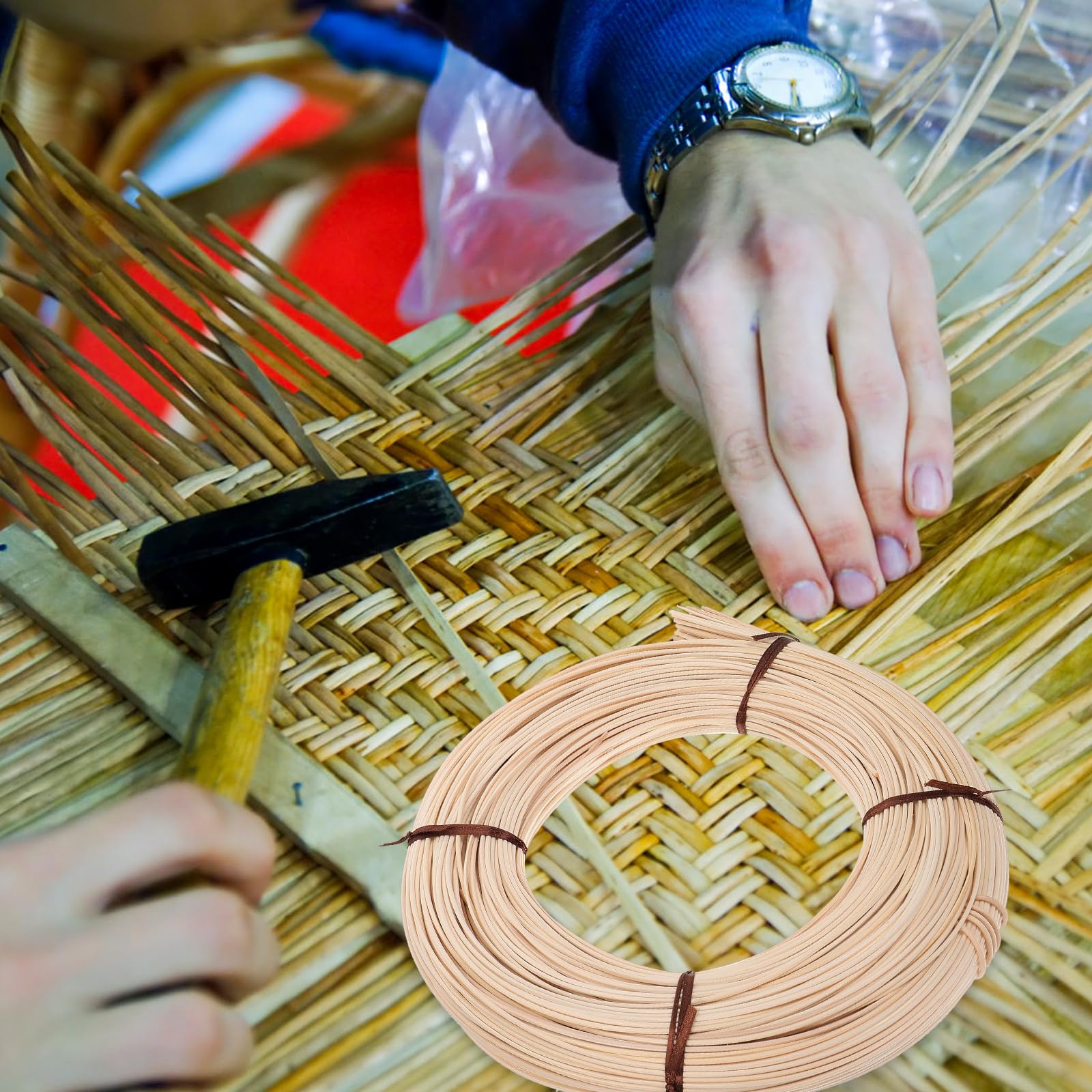 VILLCASE 1 Roll Natural Rattan Caning Material - Premium Cane Webbing Roll for Chair Repair & DIY Basket Making - Durable Wicker Weaving Supplies for Patio Furniture, Garden Decor & Home Crafts - Perfect for DIY Projects, Furniture Restoration & Handmade Decor