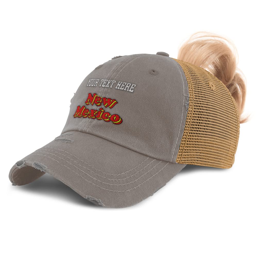 Custom Women's Ponytail Trucker Hat - New Mexico State Love Distressed Baseball Cap for Women - Perfect for Outdoor Activities, Road Trips & State Pride Fashion