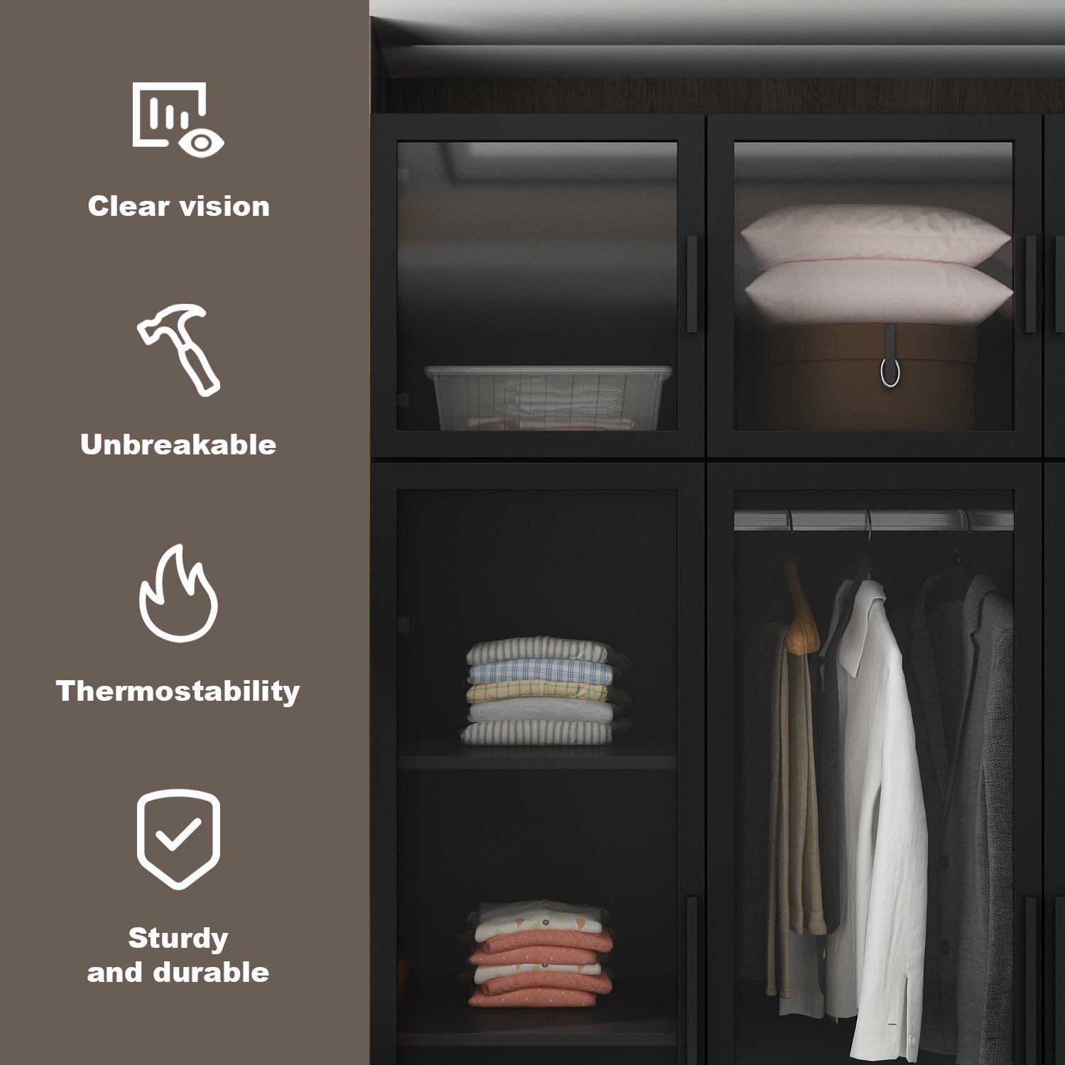 Large Wardrobe Armoire with LED Lights & Glass Doors - Spacious Clothes Organizer Cabinet for Bedroom, Walk-in Closet & Dressing Room Storage