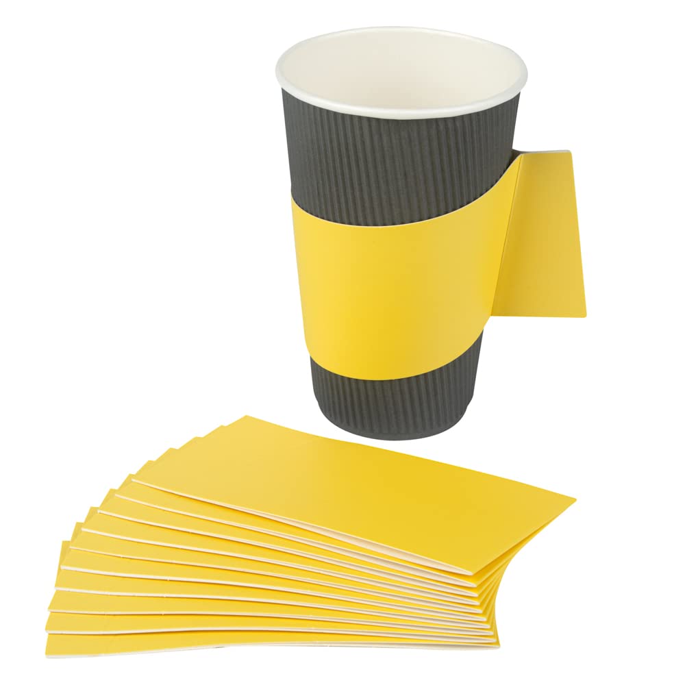 Restpresso Disposable Hot Coffee Sleeves with Handle - 1000 Pack Yellow Paper Cup Jackets for 12/16/20 oz Cups | Eco-Friendly Coffee Shop & Office Supplies for Takeout, Catering & Events