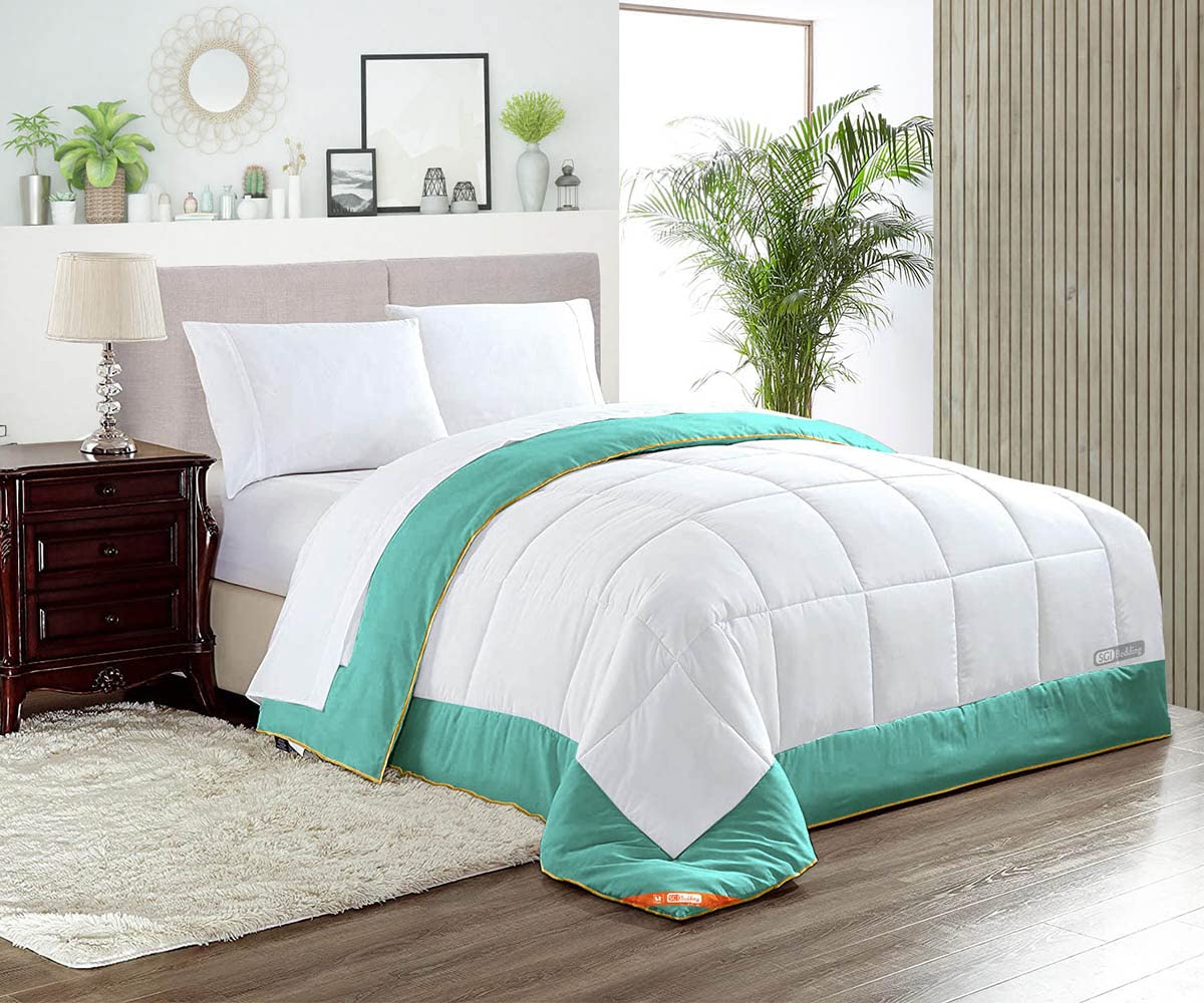 Premium SGI Super King Plus Comforter - 300 GSM Plush Siliconized Microfiber Fill with 1000 TC Egyptian Cotton Shell | Dual Tone Aqua Green | Includes Piping & Pillowcases | Ultra Soft & Fluffy | Perfect for Master Bedrooms, Guest Rooms & Luxury Hotels