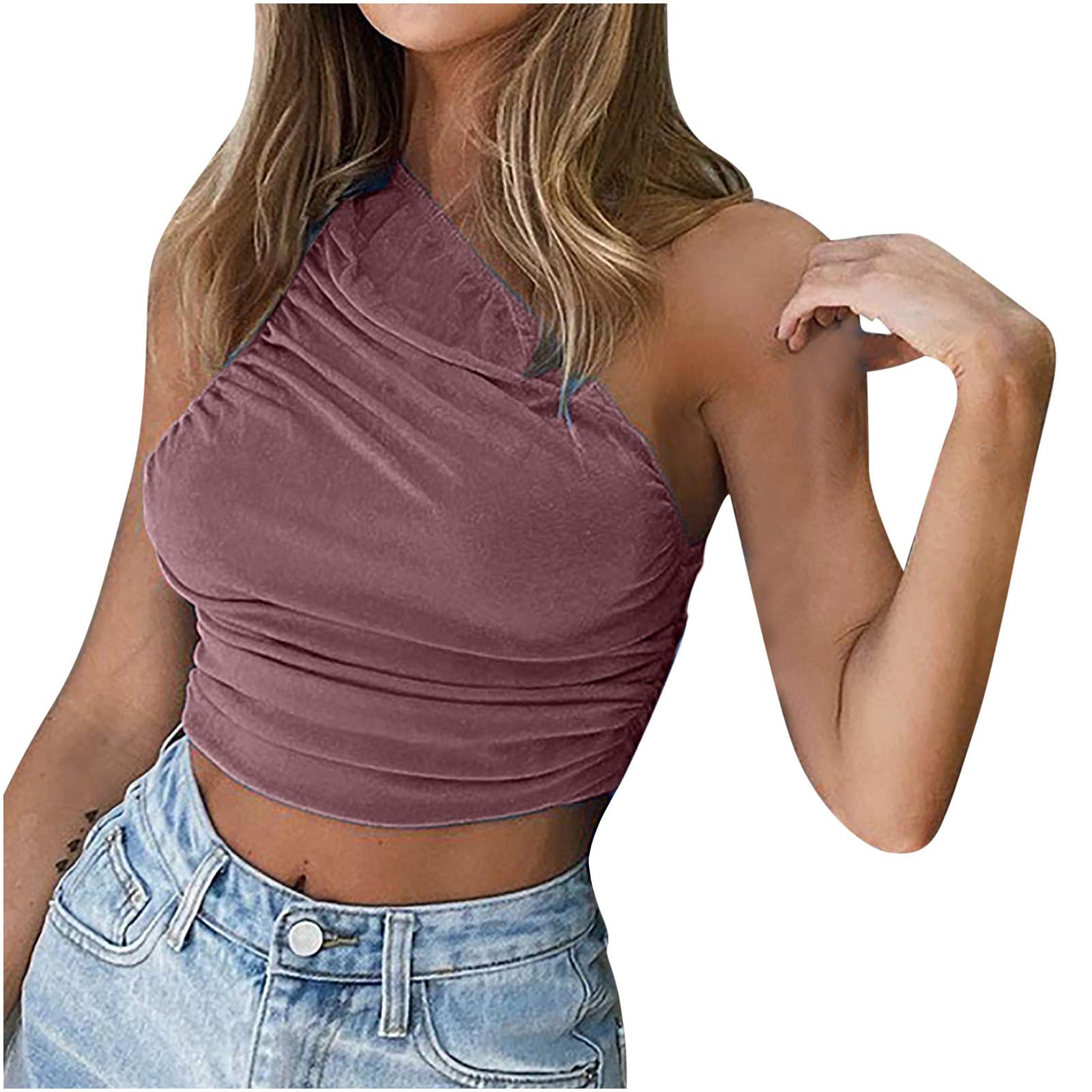 Women's Summer Crop Tops - Fashion Solid Color Casual Sexy One Shoulder Slim Fit Vest | Perfect for Beach, Party & Streetwear Outfits