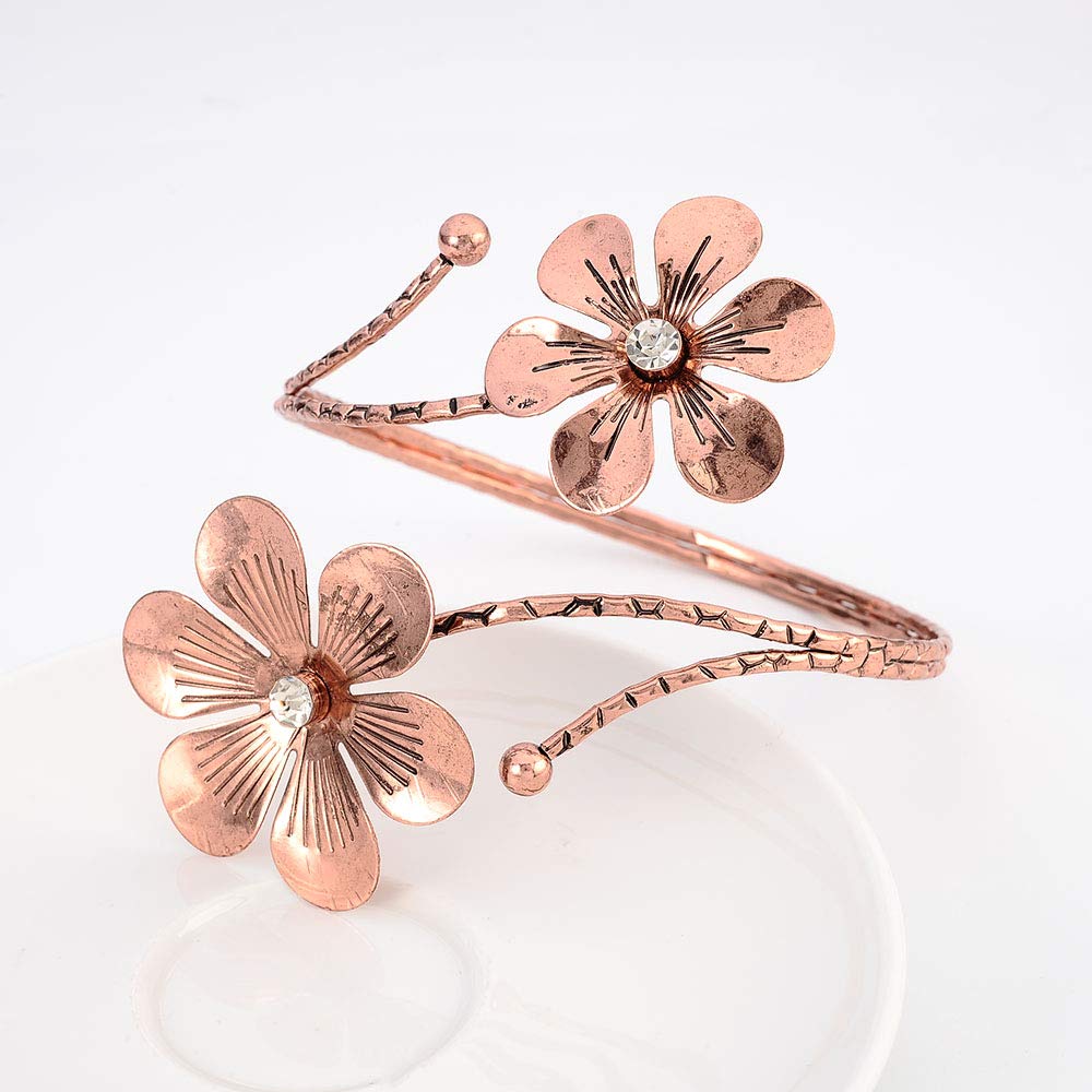 10K Gold Plated Floral Swirl Arm Cuff Bracelet for Women - Elegant Boho Armlet for Parties, Weddings & Festival Fashion Accessories