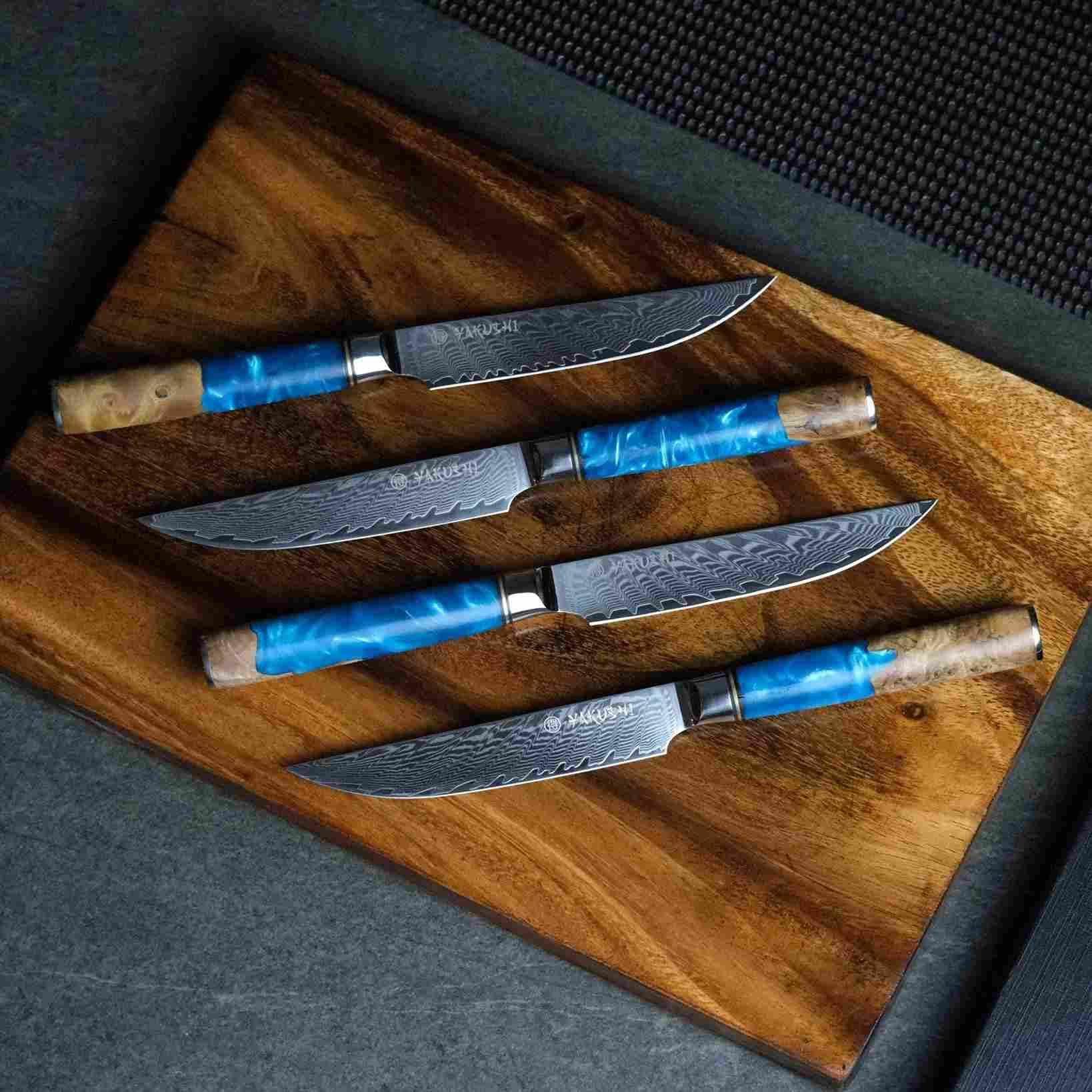 Premium Yakushi™ Damascus Steel Steak Knife Set - 6-Piece High-Carbon Stainless Steel Knives with Ergonomic Handles - Perfect for Steak Dinners, BBQ Parties & Gourmet Cooking
