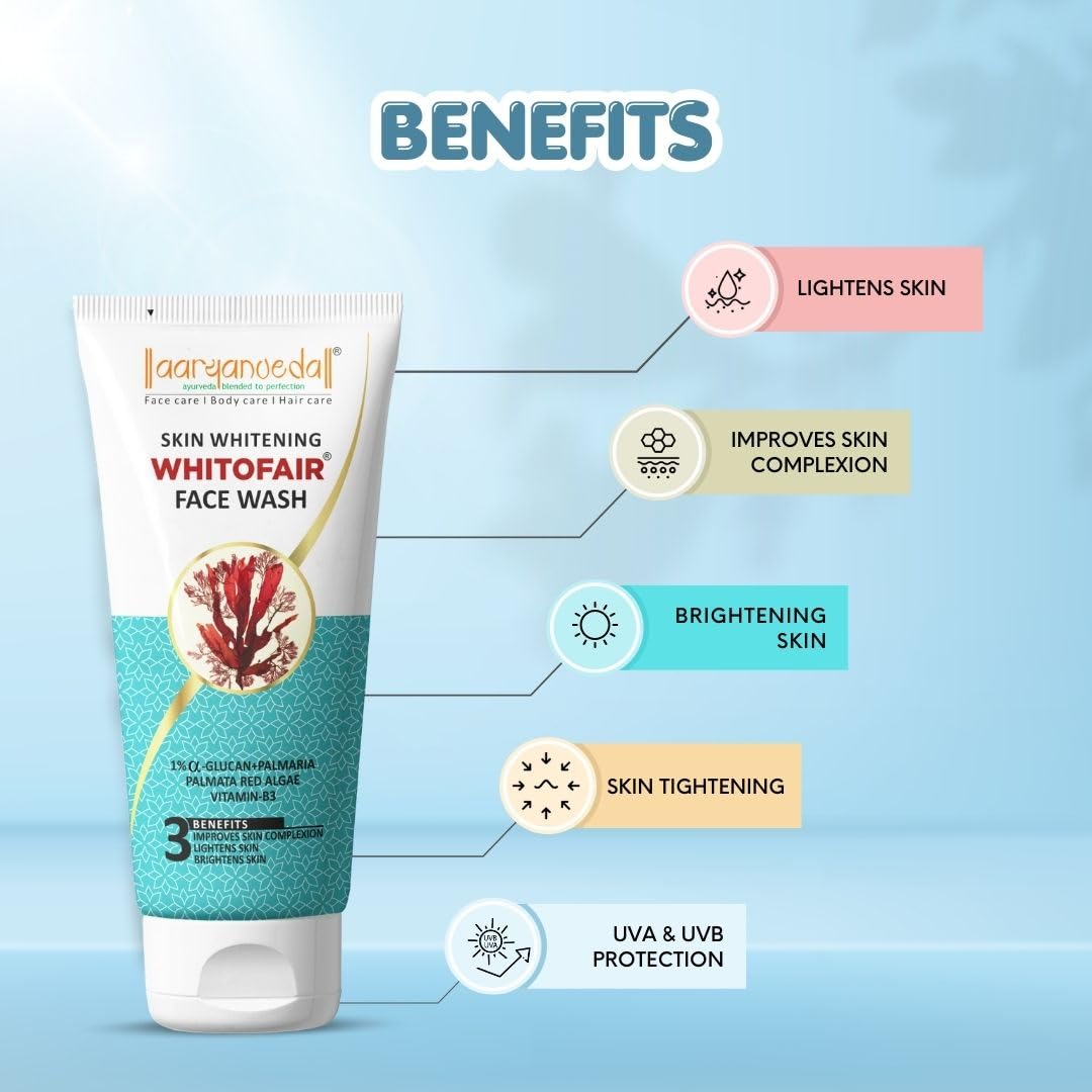 Aryanveda Tea Tree & Whitofair Face Wash Duo - 120 Gm Each, Pack of 2 with Neem & Aloe Vera Extracts for Acne-Prone Skin - Perfect for Daily Cleansing & Brightening Routine