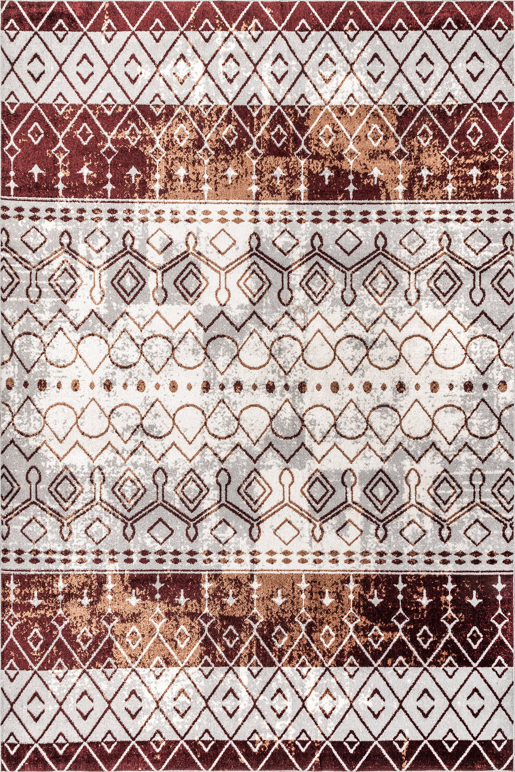 Bailey Washable Geometric Area Rug - Red Modern Design for Living Room, Bedroom & Office | Soft & Durable Indoor Floor Decor