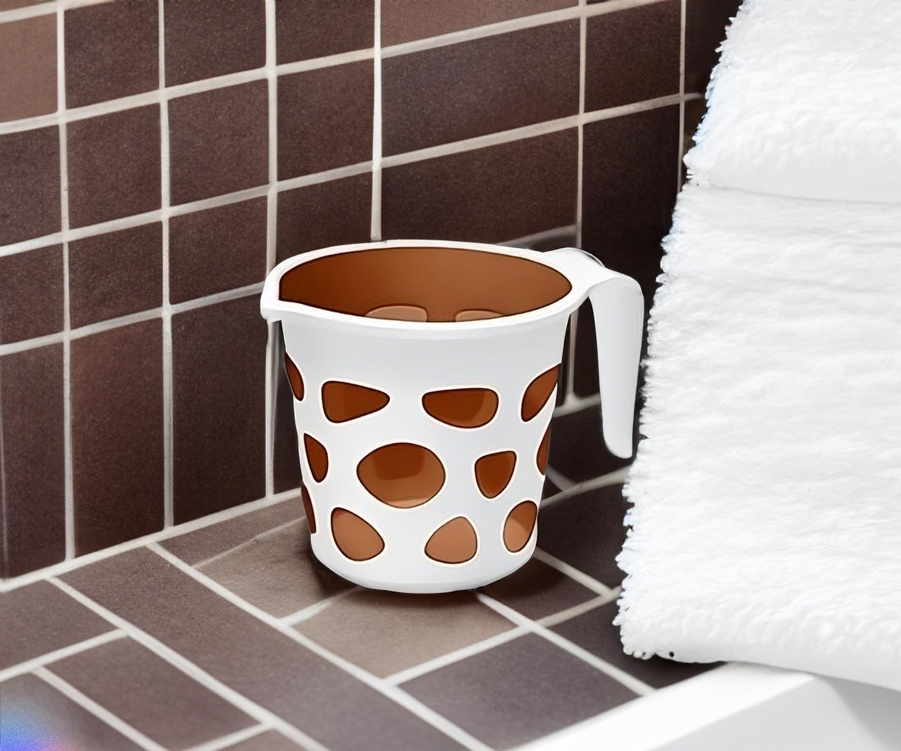 Premium BPA-Free Plastic Bath Mug - 50oz Brown Designer Bathroom Accessory for Camping, Travel & Home Use - Durable Water Cup for Shower, Outdoor & Daily Hydration