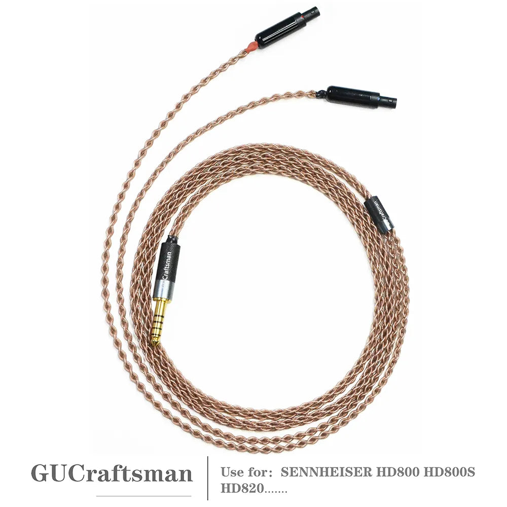 Premium GUCraftsman 6N Single Crystal Copper Upgrade Cable for Sennheiser HD800 HD800S HD820 Headphones - Audiophile-Grade Sound for Home Studio & Critical Listening