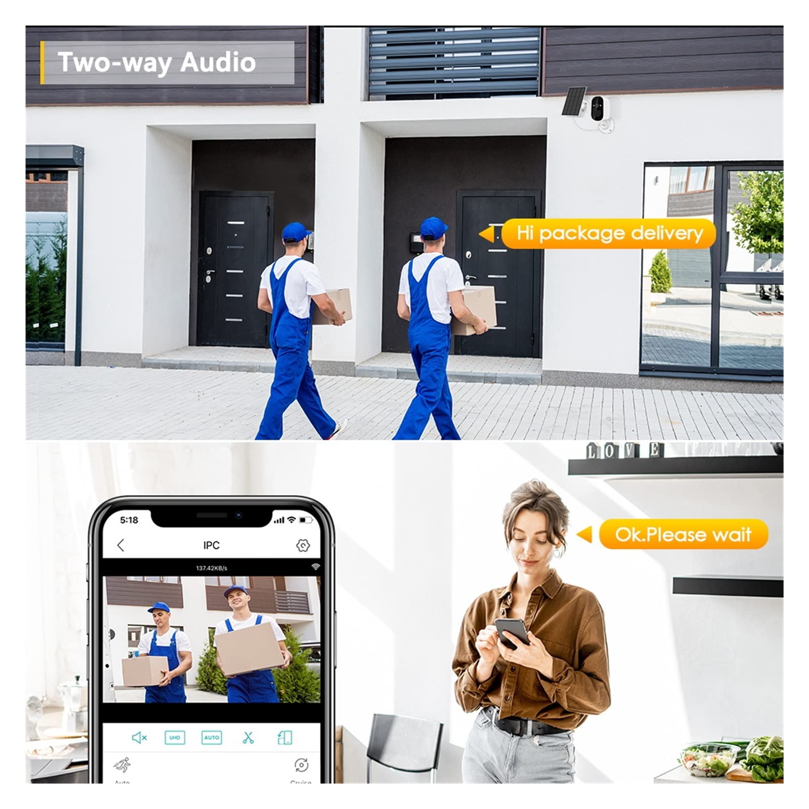 Solar Security Camera Outdoor - 1080P WiFi IP Camera with Night Vision, Rechargeable Battery & 32GB Card - Weatherproof CCTV Surveillance for Home, Business, and Backyard Monitoring