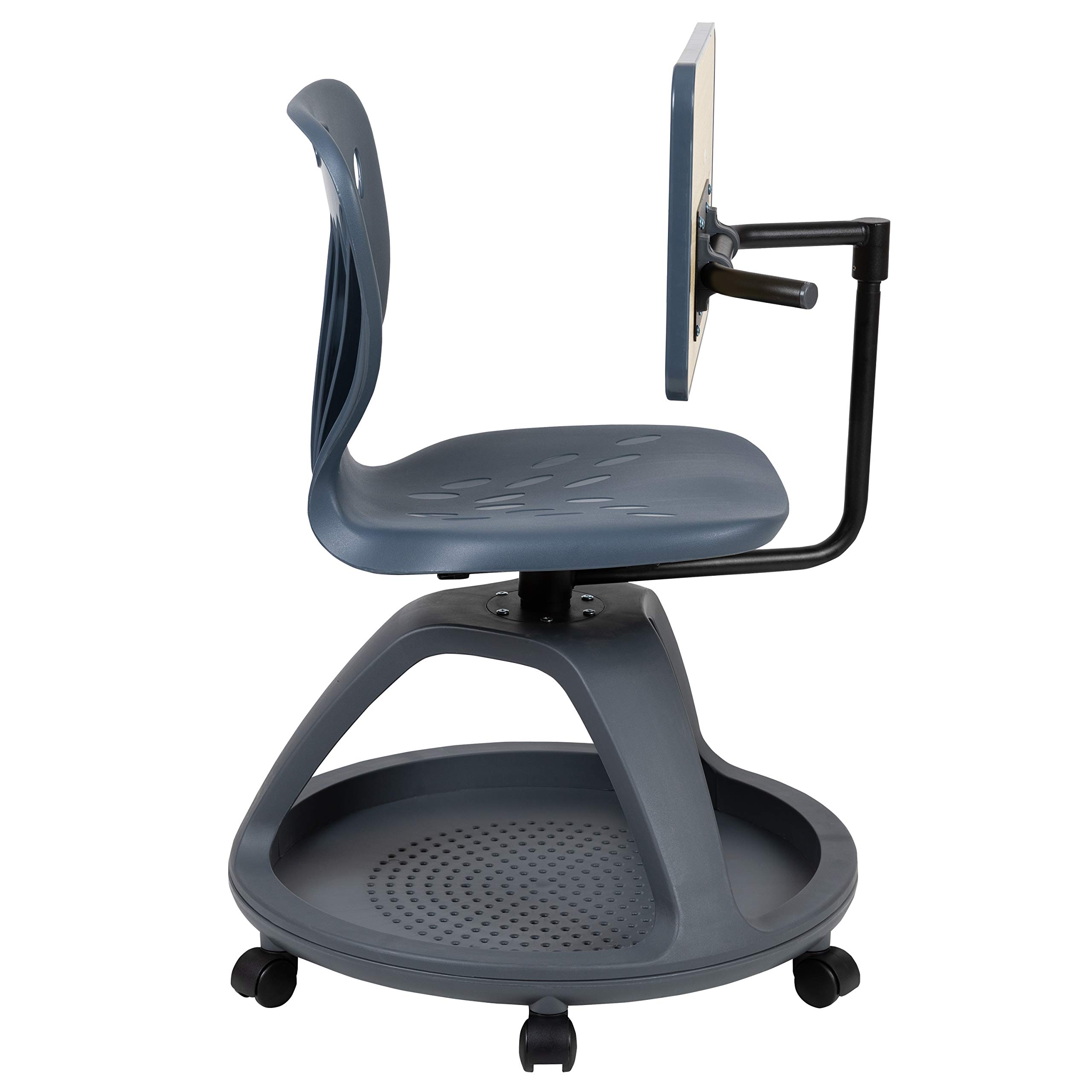 EMMA + OLIVER Dark Gray Mobile Desk Chair with 360° Swivel & Storage Cubby - Ergonomic Rolling Office Chair for Home, Office, Study & Gaming - Perfect for Small Spaces & Workstations