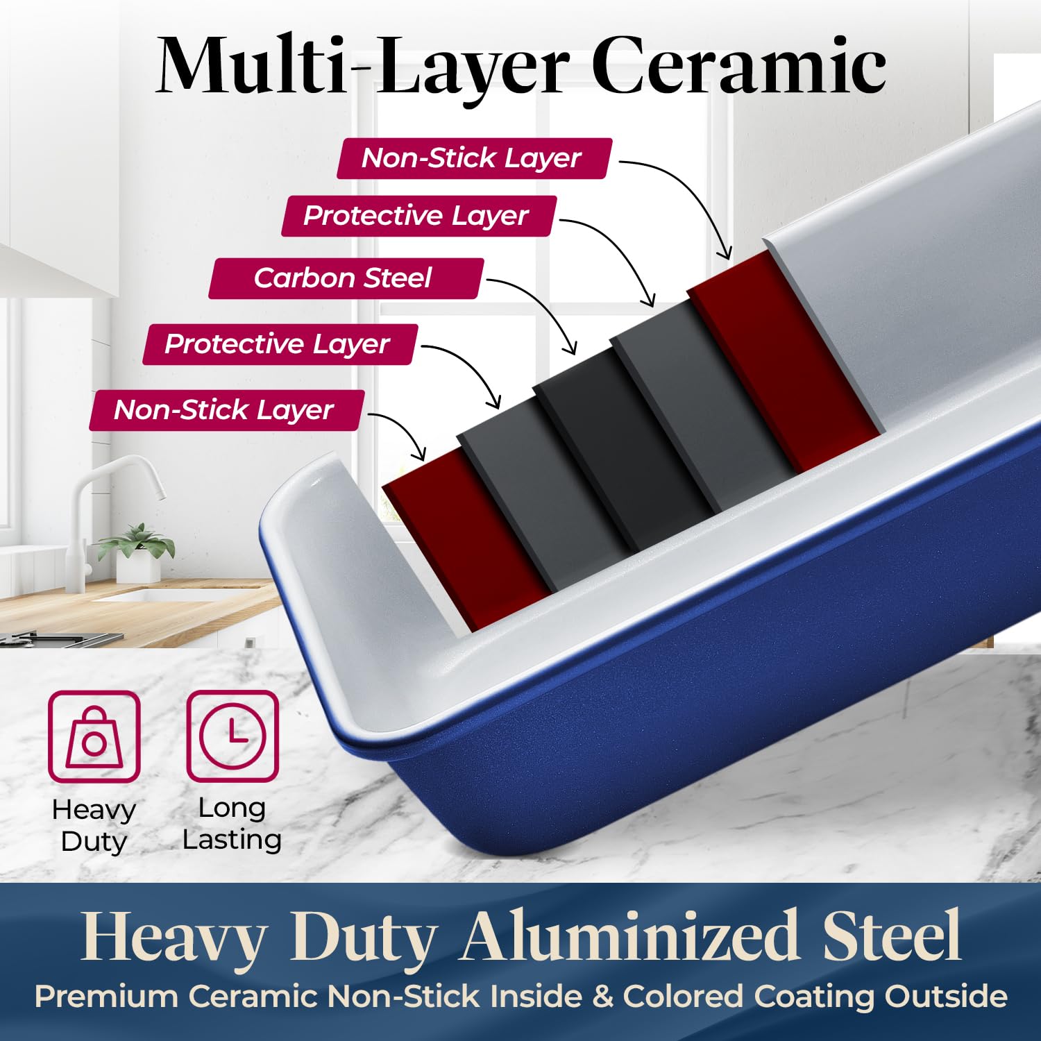 Bakken 8-Piece Non-Toxic Ceramic Bakeware Set - Stackable Oven-Safe Baking Sheets & Pans with Cooling Rack - PTFE/PFOA/PFOS-Free, Ergonomic Handles - Perfect for Cookies, Cakes, Roasting & Healthy Family Meals
