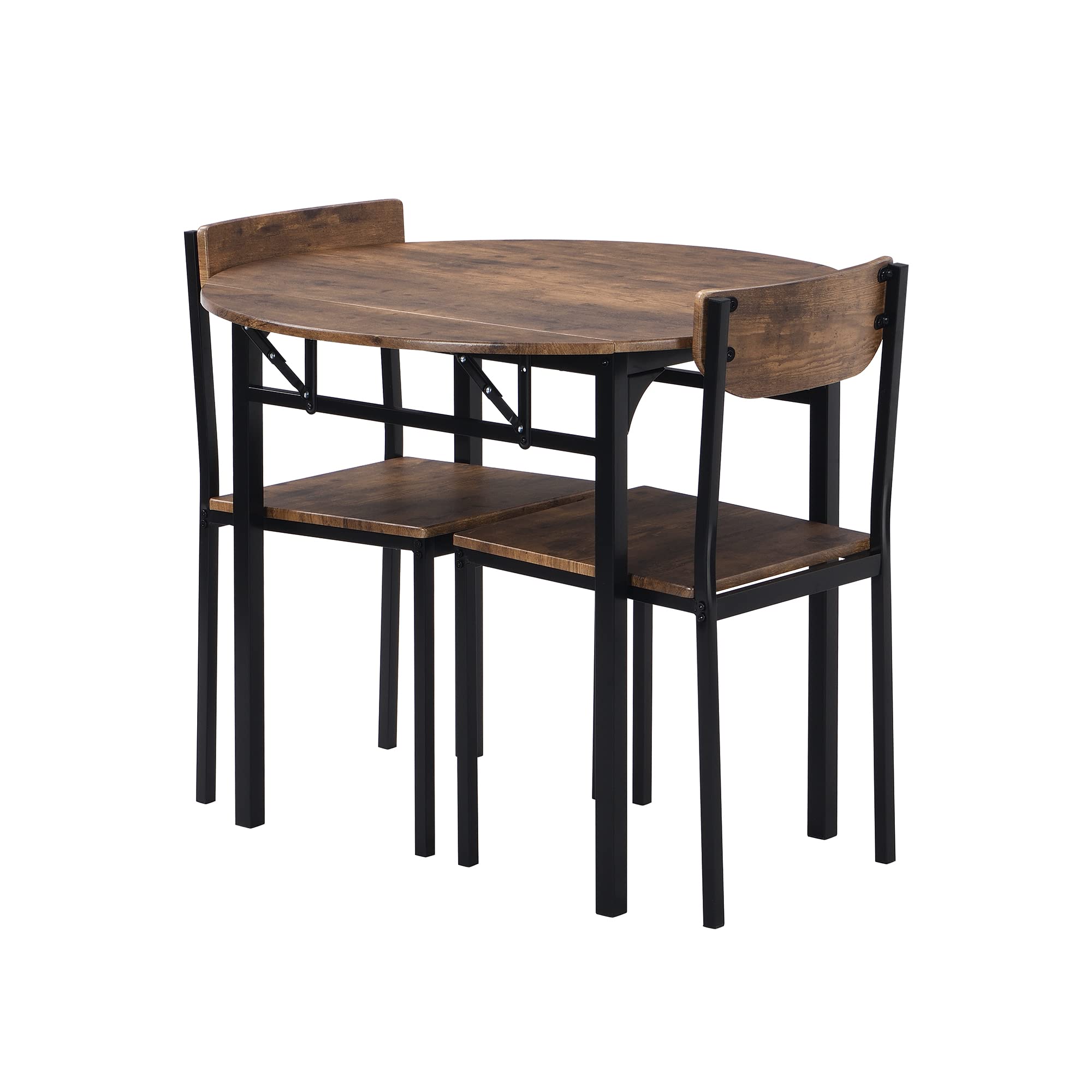 Modern 3-Piece Dining Table Set with Drop Leaf & 2 Chairs - Harper & Bright Designs Kitchen Furniture in Black Frame & Rustic Brown Finish | Perfect for Small Spaces, Apartments & Breakfast Nooks