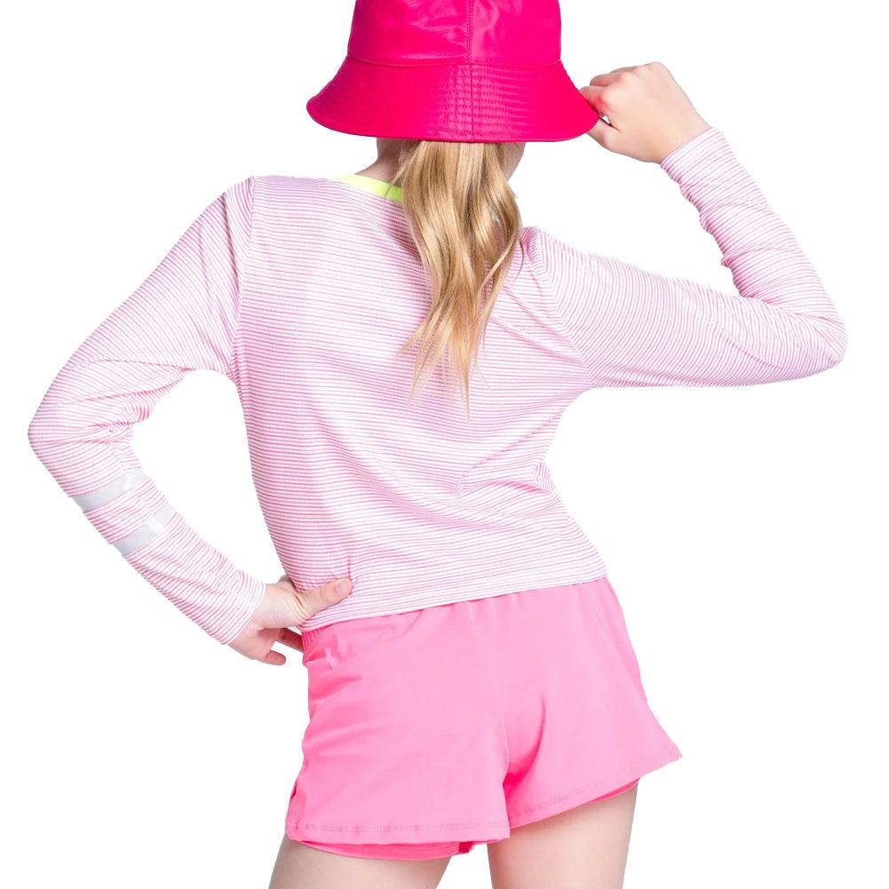 Victory Steak Long Sleeve Tennis Top for Girls - Pink Athletic Shirt for Tennis, Running & Casual Wear