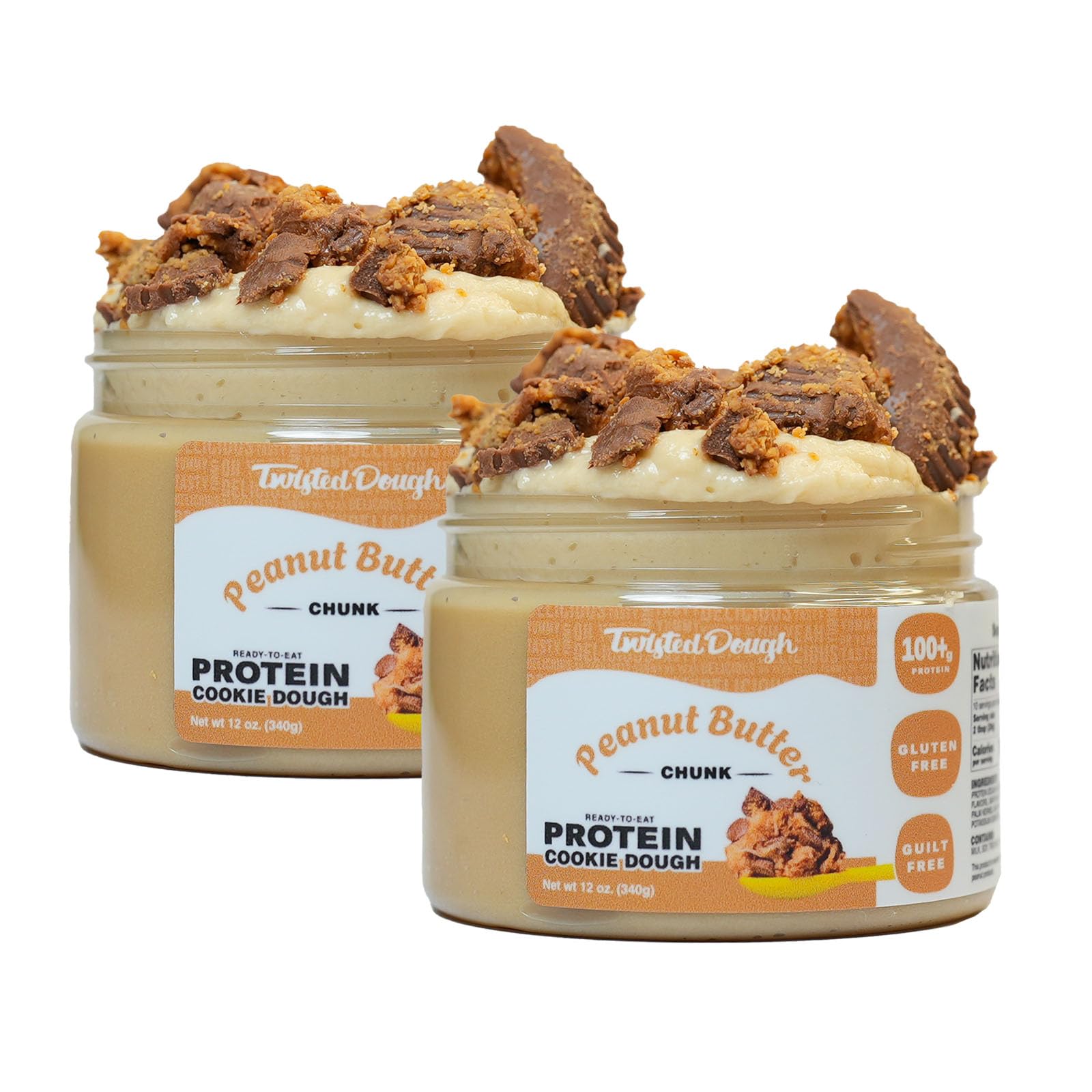Peanut Butter Chunk Protein Cookie Dough - 2 Pack | High Protein Healthy Dessert with 100g Whey Protein per Jar | Ready to Eat Snack for Gym, Hiking & On-the-Go | Gluten-Free Protein Treat for Fitness Lovers