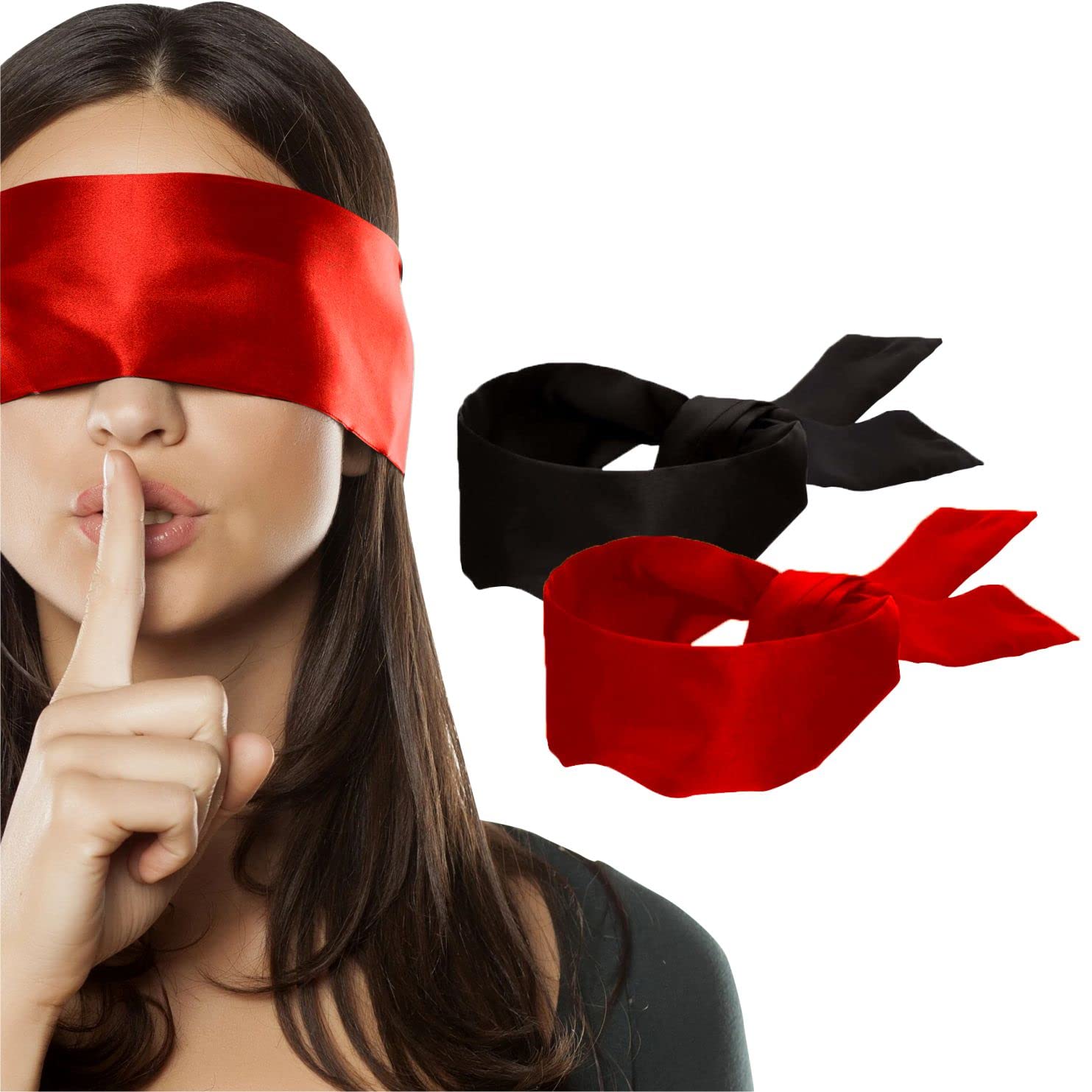 2 Pack Silk Satin Sleep Eye Mask - Soft Blindfold for Sleeping, Travel & Relaxation - Luxurious Valentine's Gift (Black & Burgundy, 62