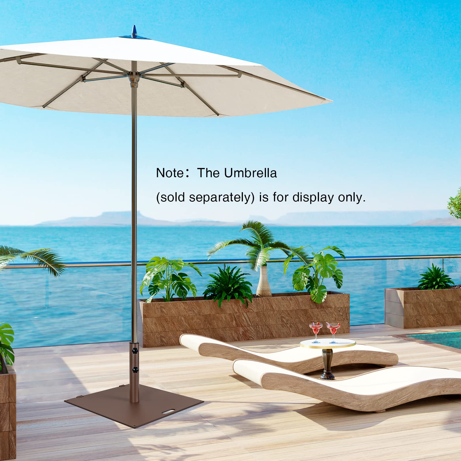 50 LBS Heavy Duty Patio Umbrella Stand with Wheels & Handle - Fits 1.6’’-1.9’’ Umbrella Poles - Outdoor Square Base for Deck, Pool, Garden, Backyard (Bronze) - Perfect for Outdoor Dining, Lounging & Entertaining