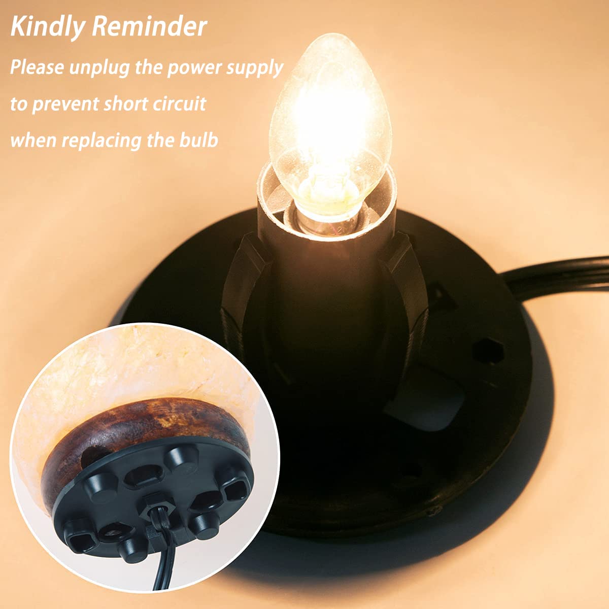 Easy Install Himalayan Salt Lamp Cord Replacement with Dimmer Switch - 1 Pack & 6 Pack E12 Halogen Bulbs for Relaxation, Meditation & Home Decor